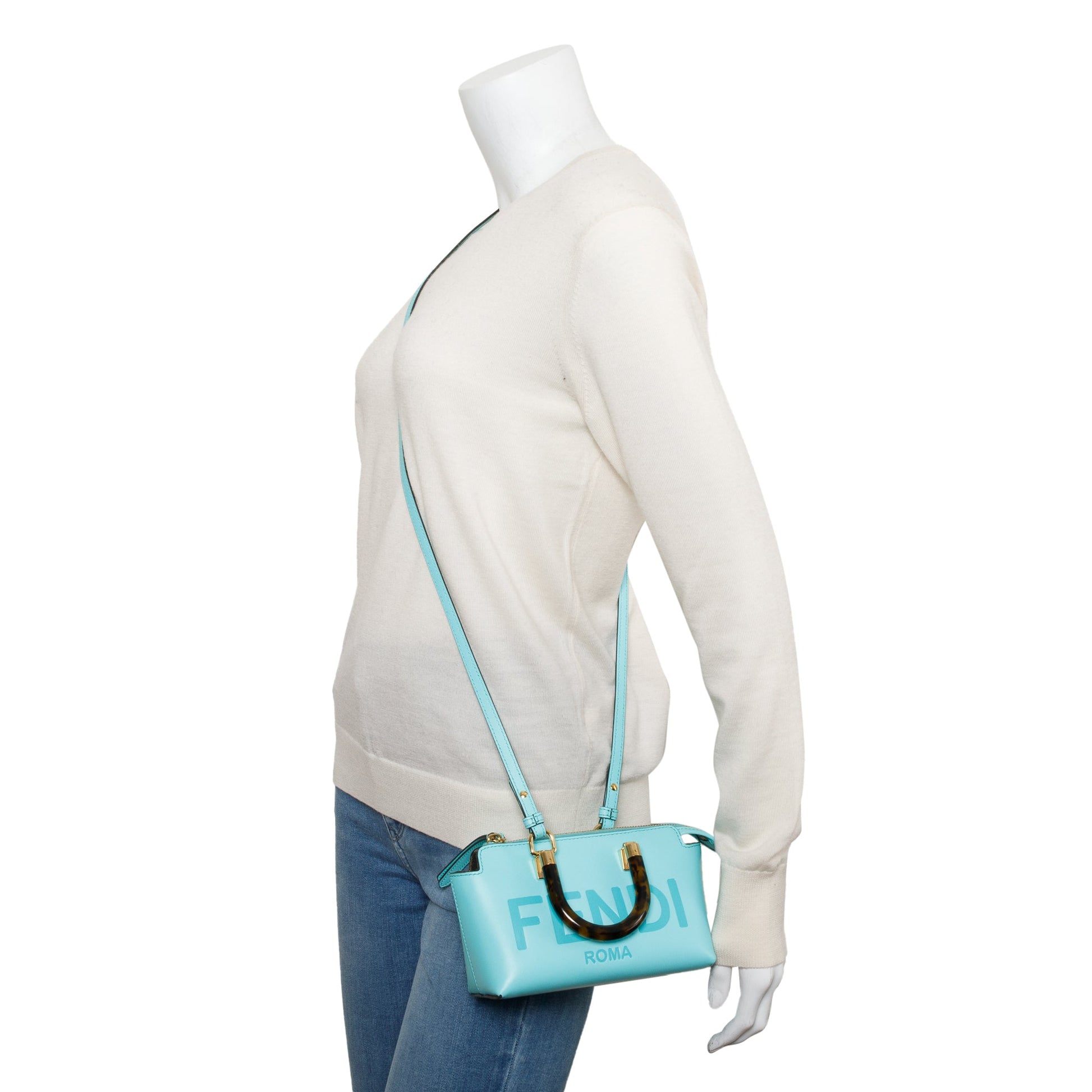 Fendi By The Way Boston Bag Leather Blue Travel Bag