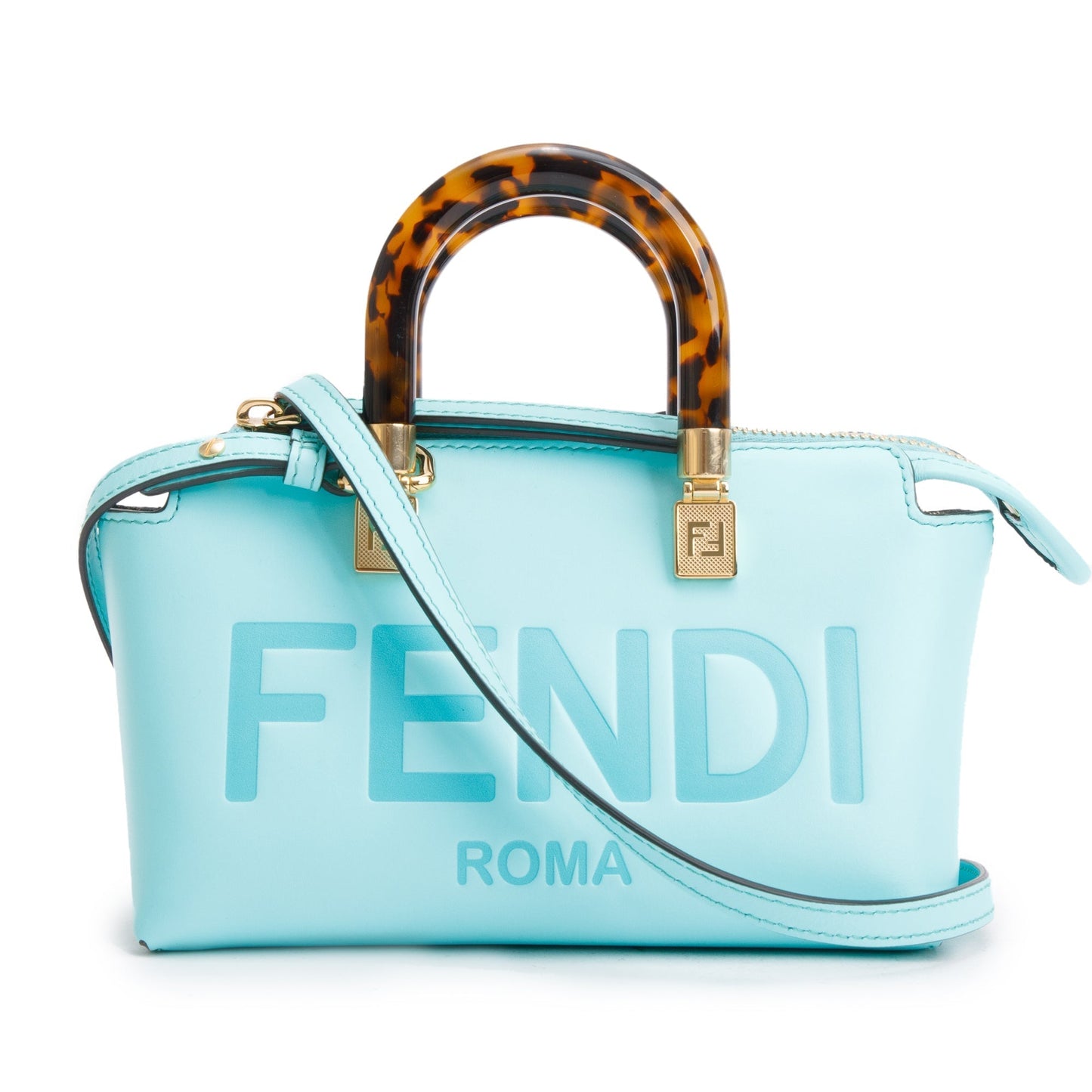 Fendi By The Way Boston Bag Leather Blue Travel Bag
