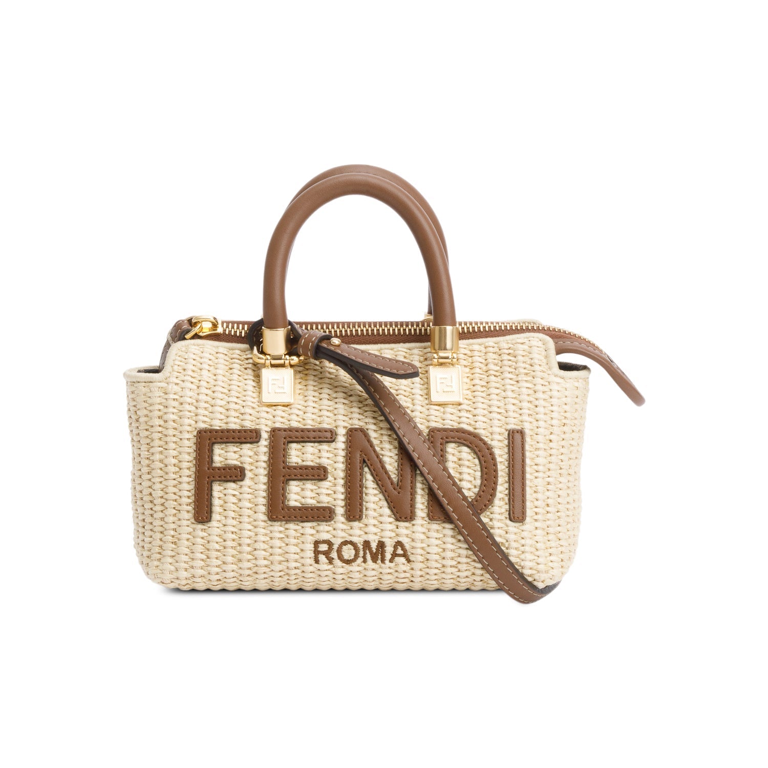 Fendi Neutral By The Way Boston Bag Raffia Mini Travel Bag