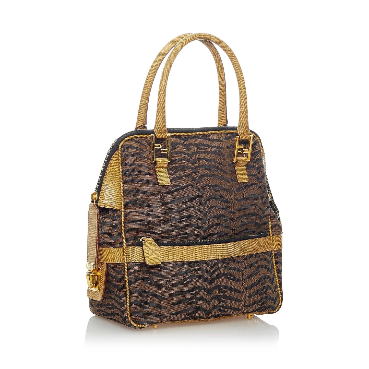 Fendi Animal Print Handbag Shg Canvas Satchel Bag