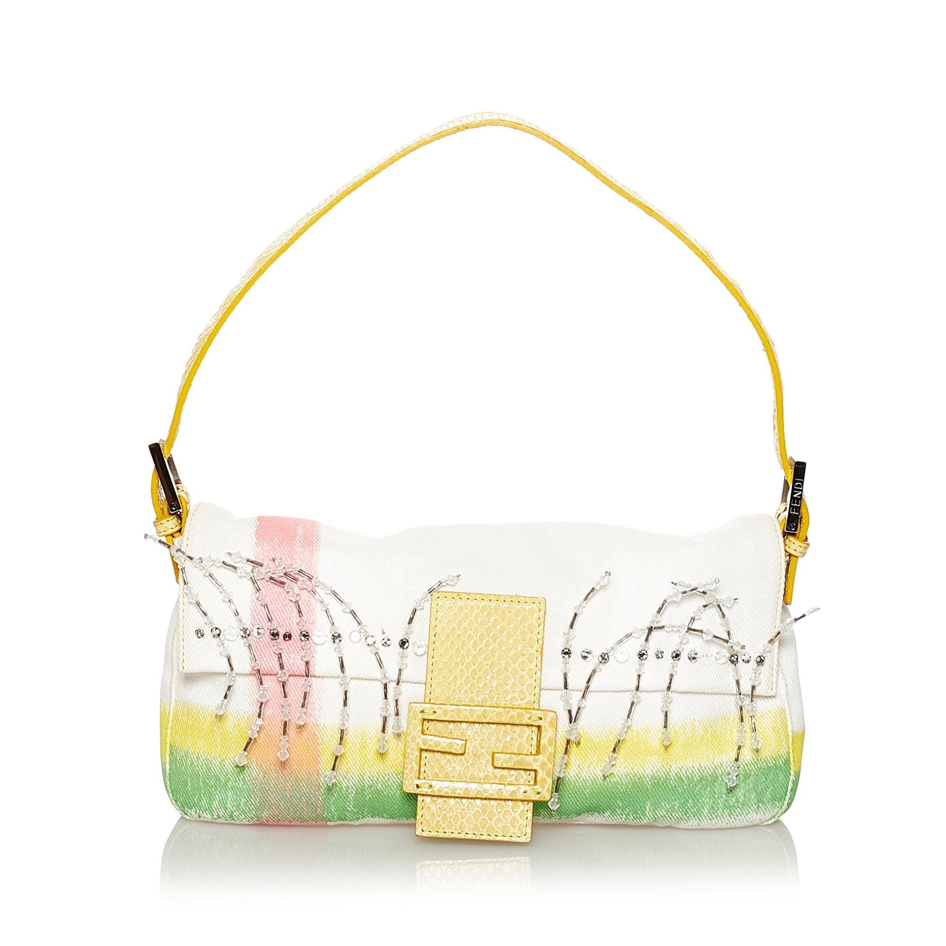 Fendi Beaded Mamma Baguette Shg Handbag Canvas Shoulder Bag