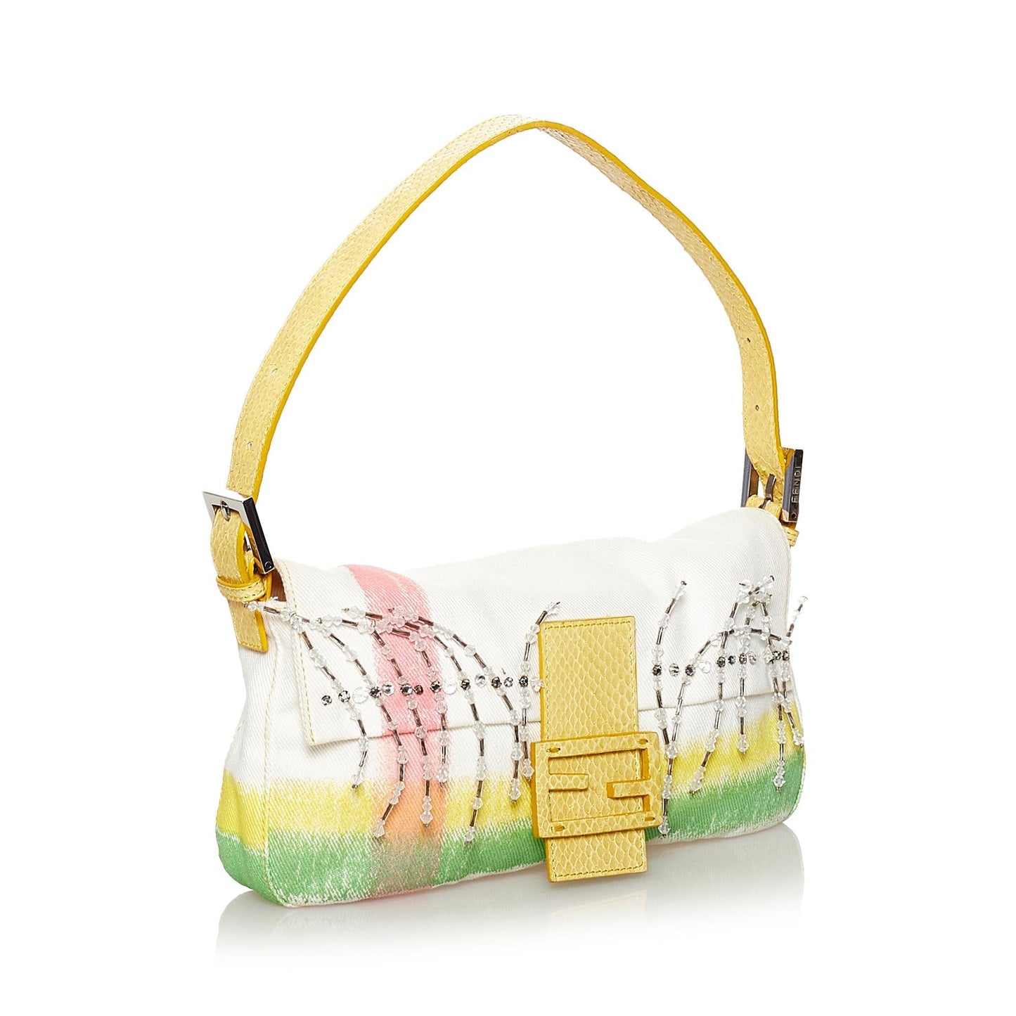 Fendi Beaded Mamma Baguette Shg Handbag Canvas Shoulder Bag
