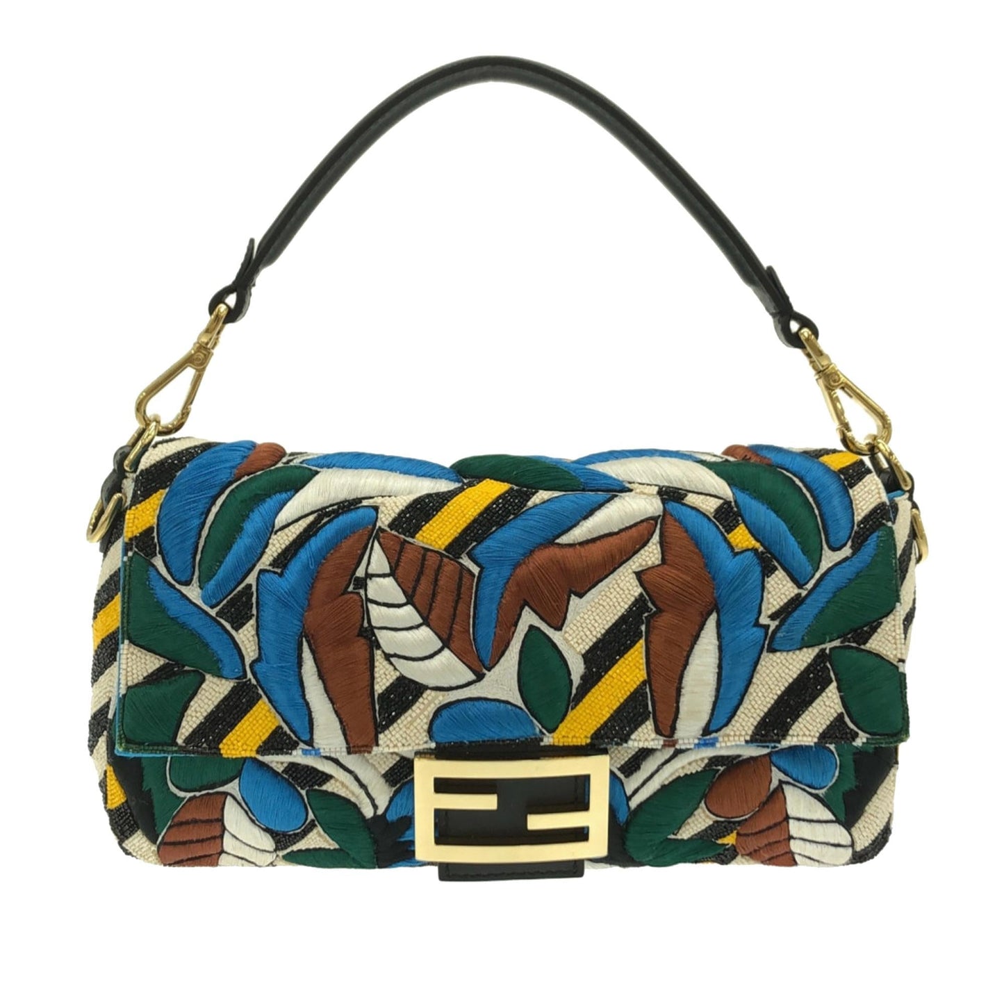Fendi Beaded Dolce Leaf Baguette Shg Zub1Eb Satchel Bag Vitello Embroidered