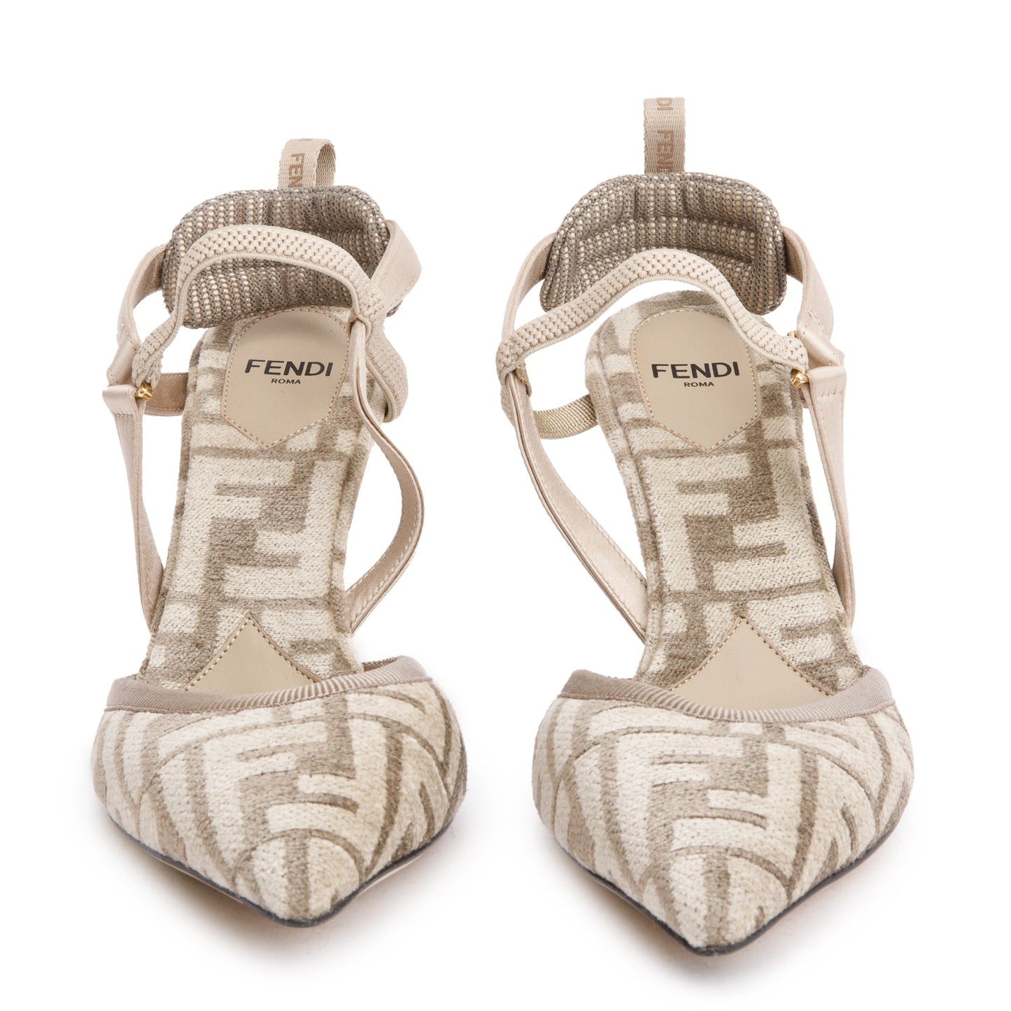 Fendi Ff Zucca Colibri Lite Chenille Slingback Pumps Beige Shoes