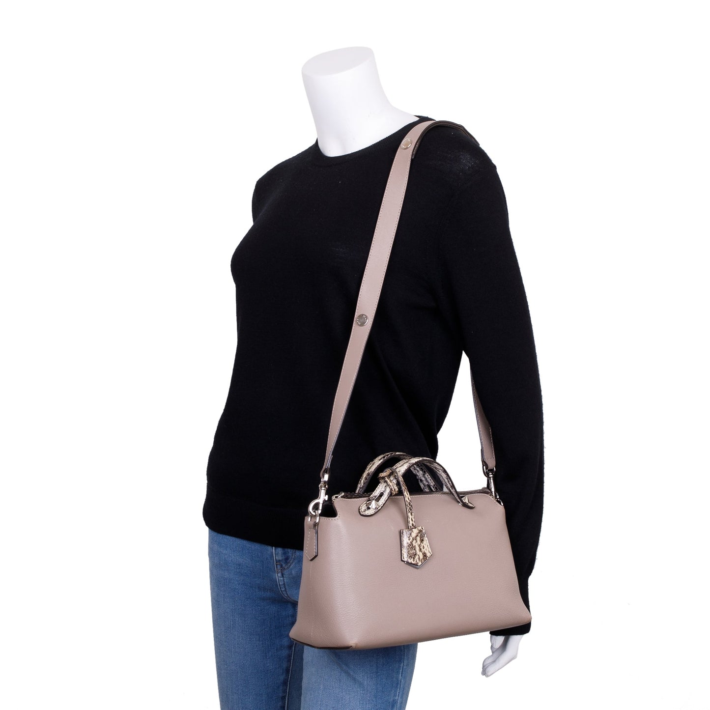 Fendi Python Trimmed By The Way Handle Bag Leather Beige Travel Bag