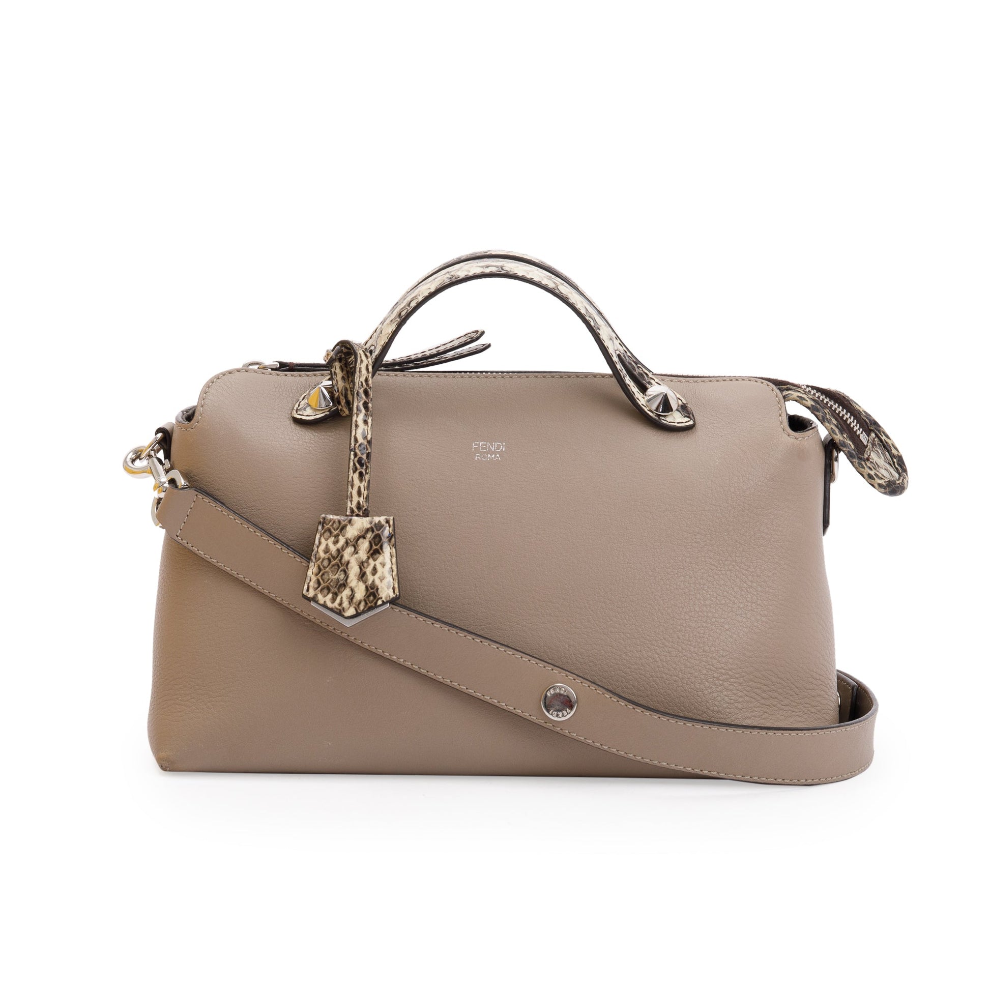 Fendi Python Trimmed By The Way Handle Bag Leather Beige Travel Bag