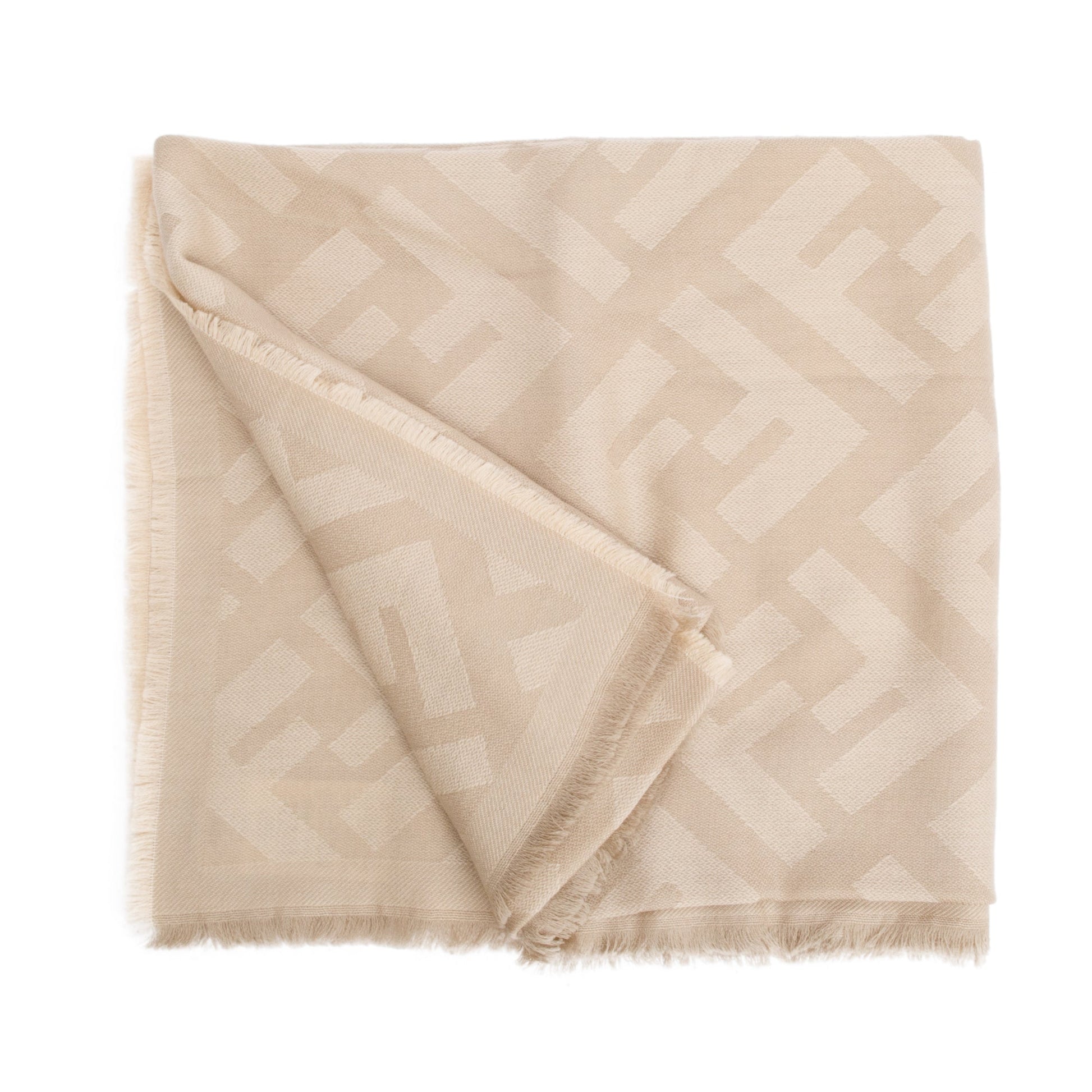 Fendi Wool Silk Zucca Ff Shawl Travel Bag Beige Logo