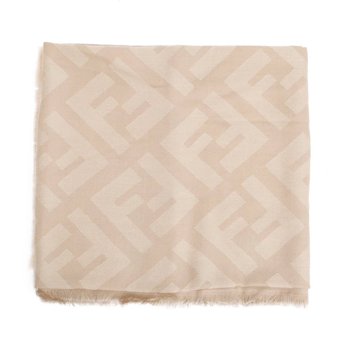 Fendi Wool Silk Zucca Ff Shawl Travel Bag Beige Logo