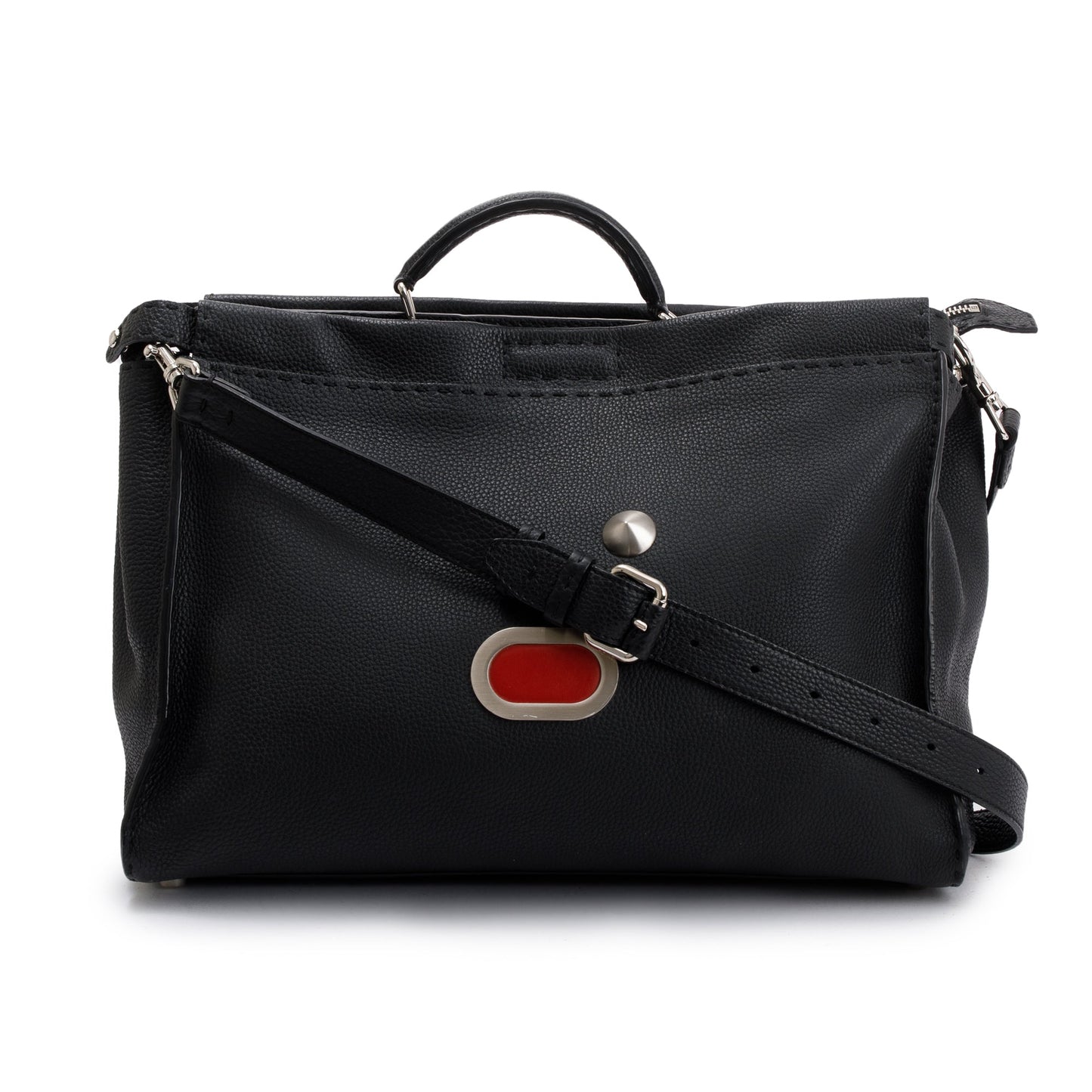 Fendi Calfskin Faces Xl Peekaboo Bag Leather Black Travel Bag
