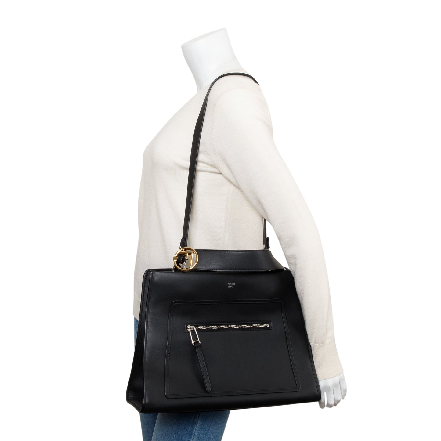 Fendi Calfskin Is Runaway Bag Leather Black Travel Bag