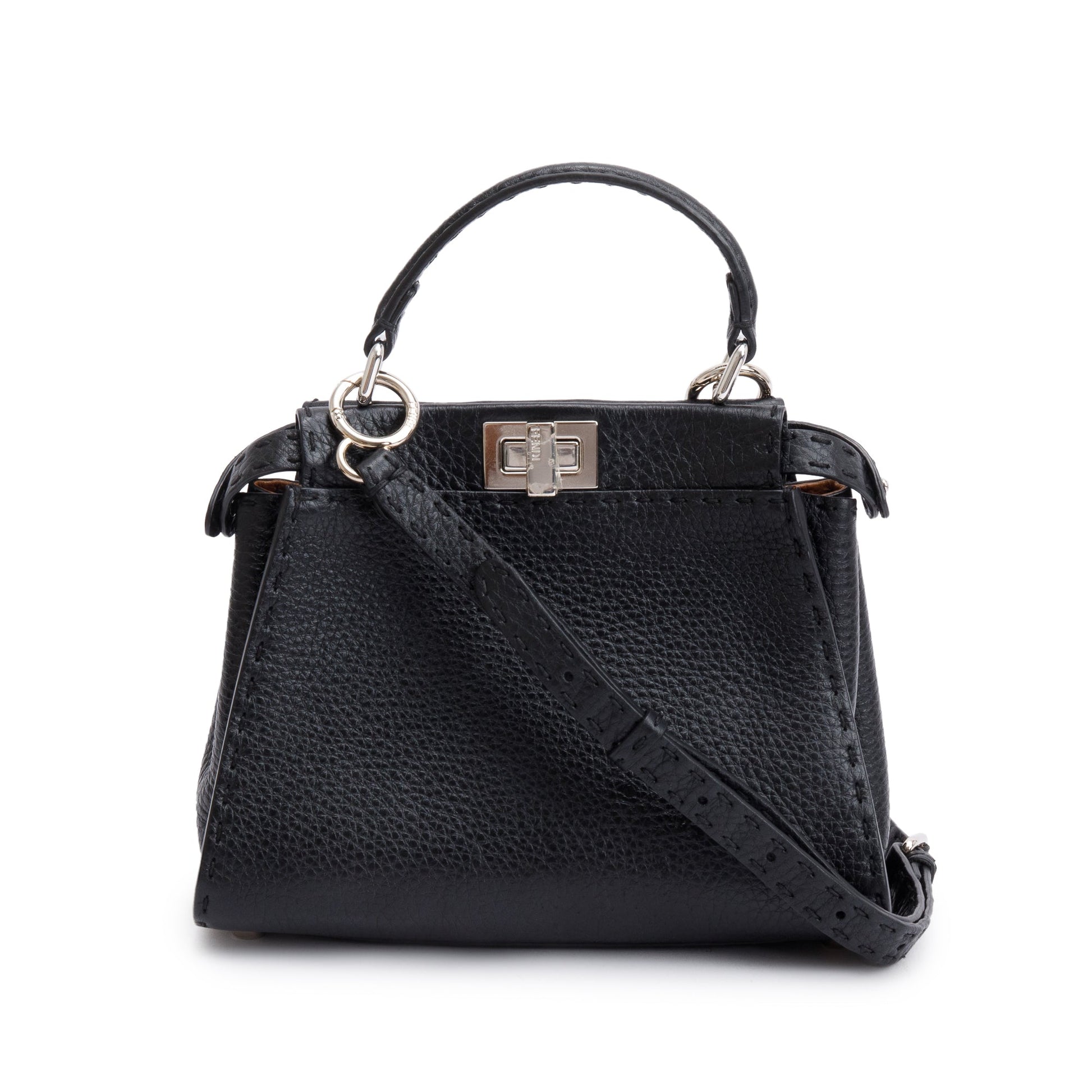 Fendi Calfskin Peekaboo Iseeu Bag Leather Black Travel Bag