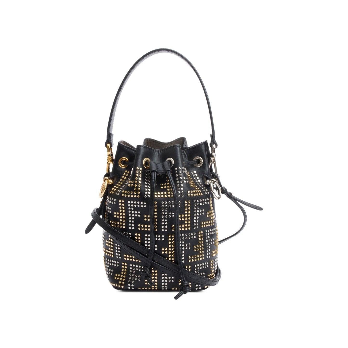 Fendi Ff Studded Calfskin Mon Tresor Bucket Bag Leather Black