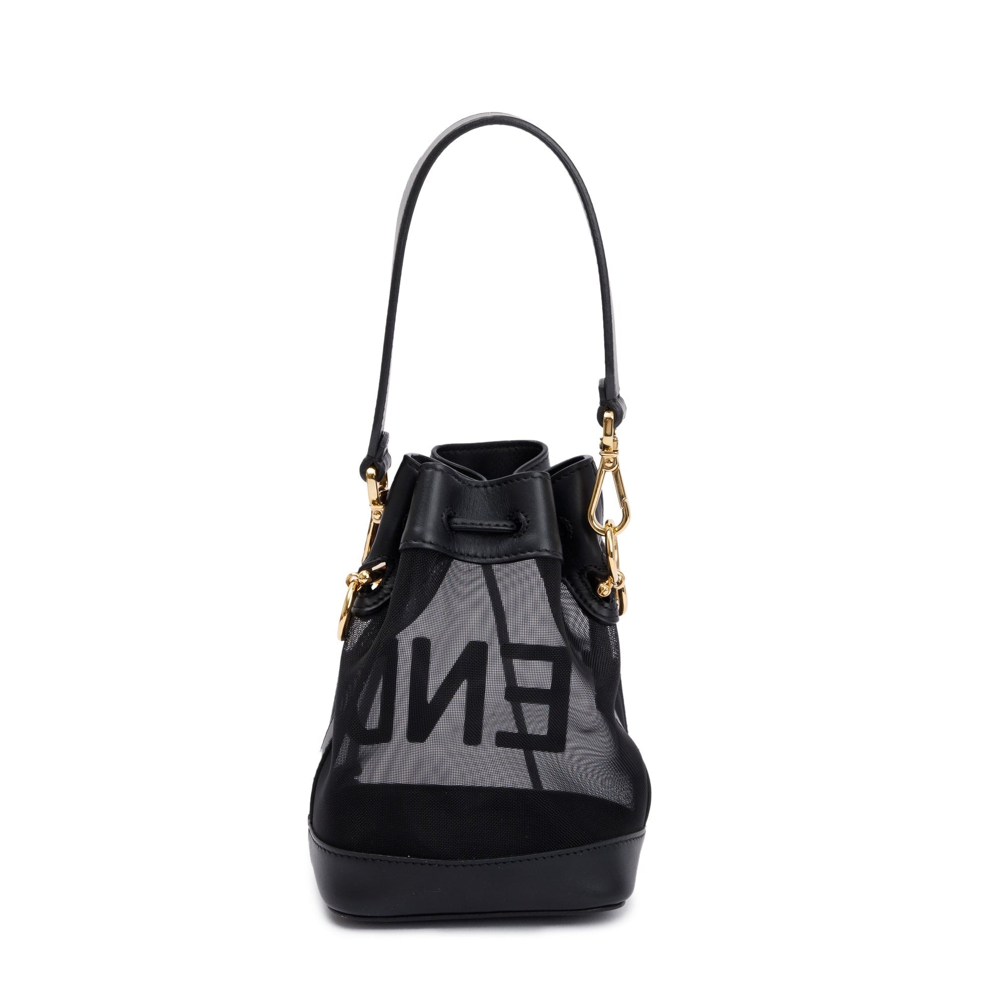 Fendi Mesh Trimmed Mon Tresor Bucket Bag Leather Black