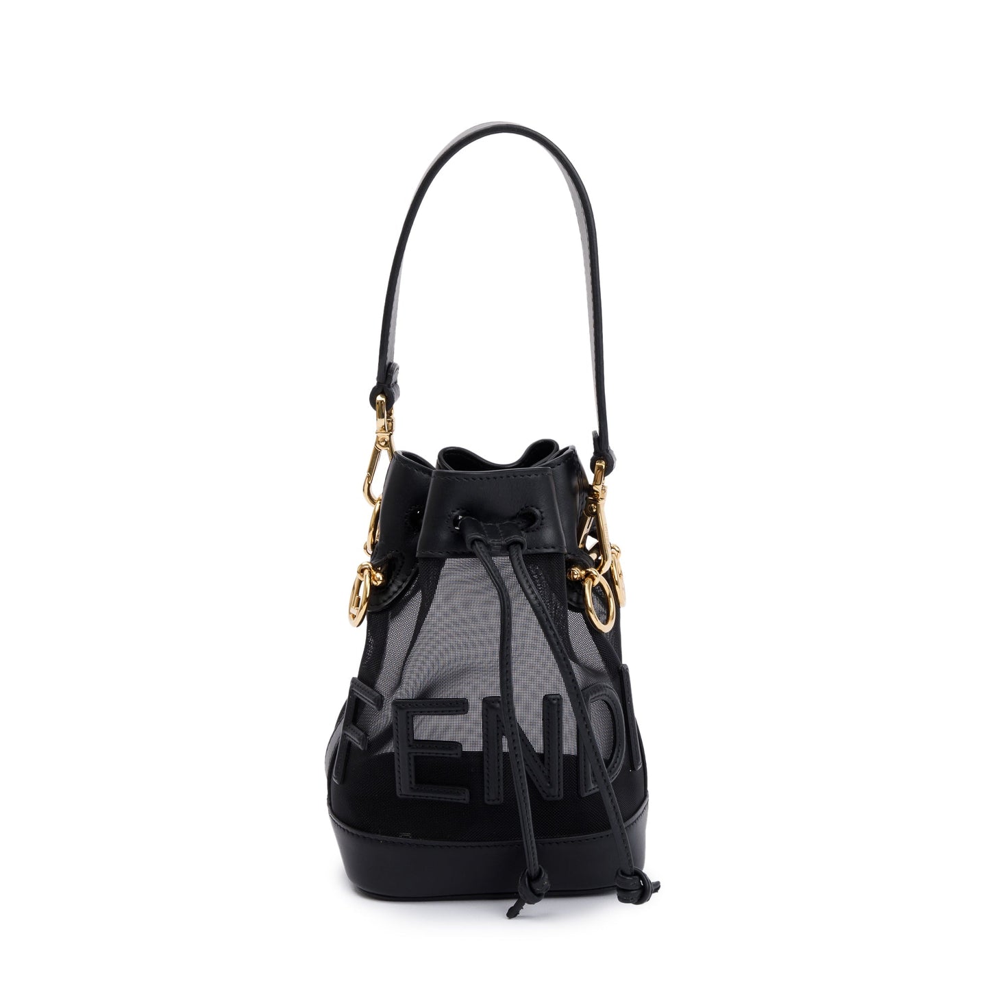 Fendi Mesh Trimmed Mon Tresor Bucket Bag Leather Black