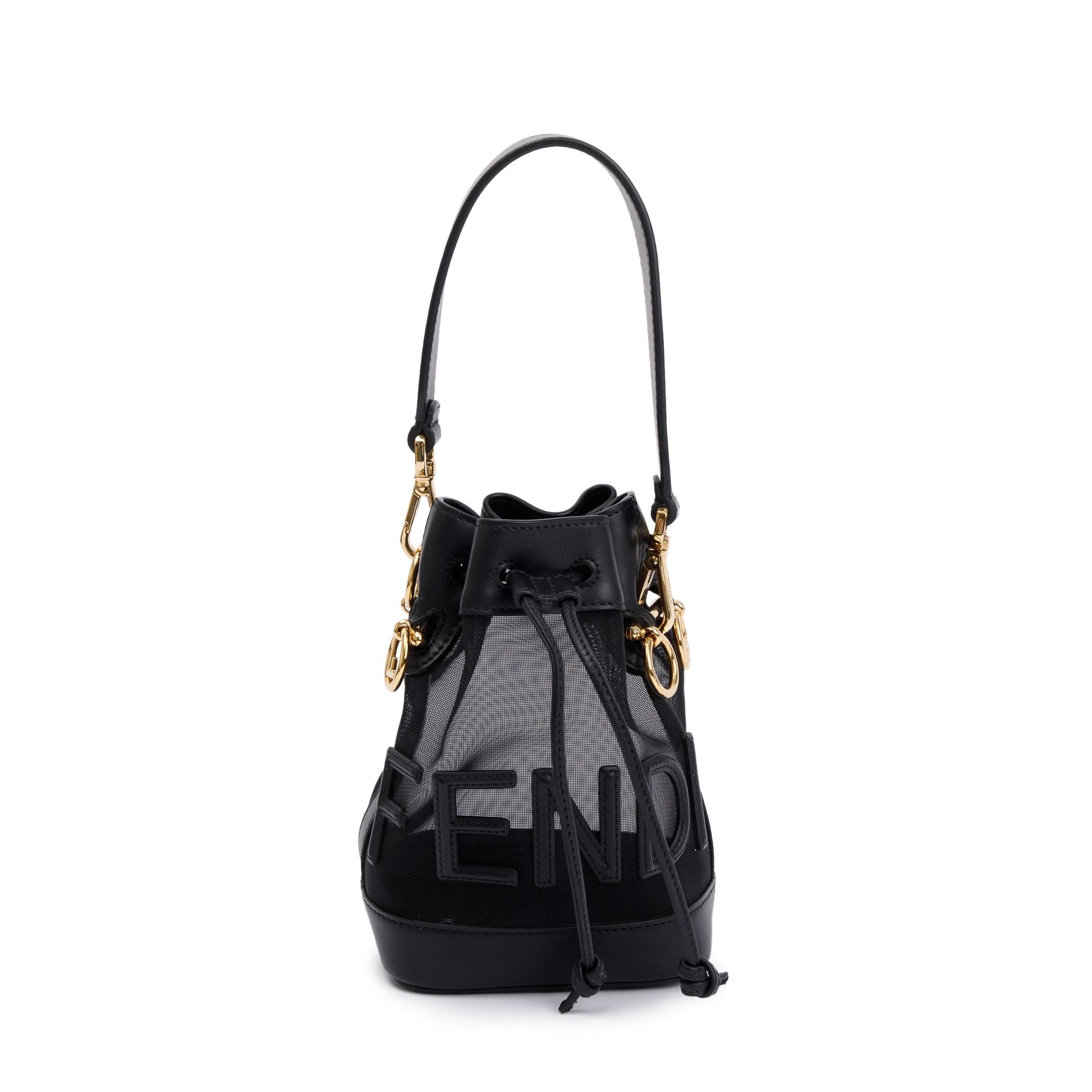 Fendi Mesh Trimmed Mon Tresor Bucket Bag Leather Black