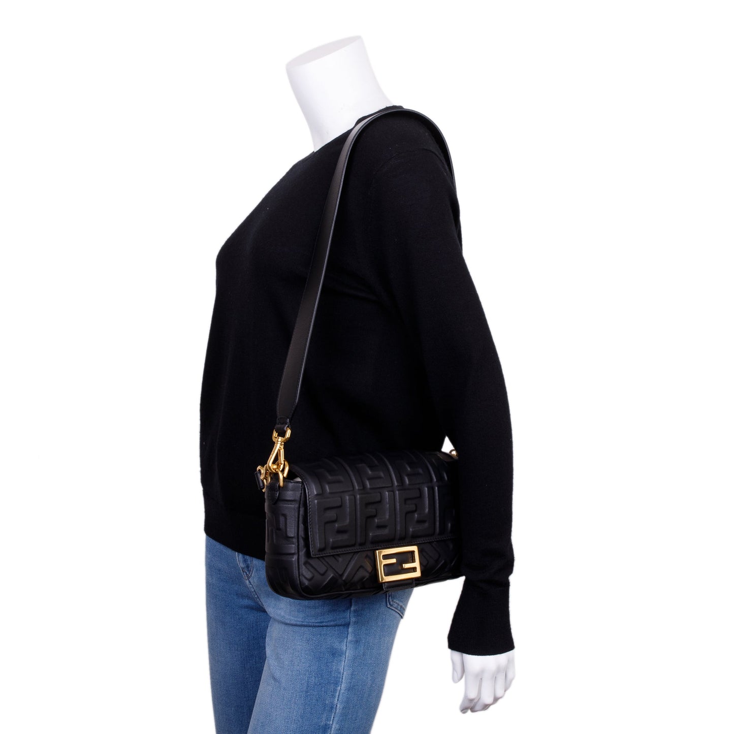 Fendi Nappa Ff Embossed Baguette Nm Shoulder Bag Leather Black