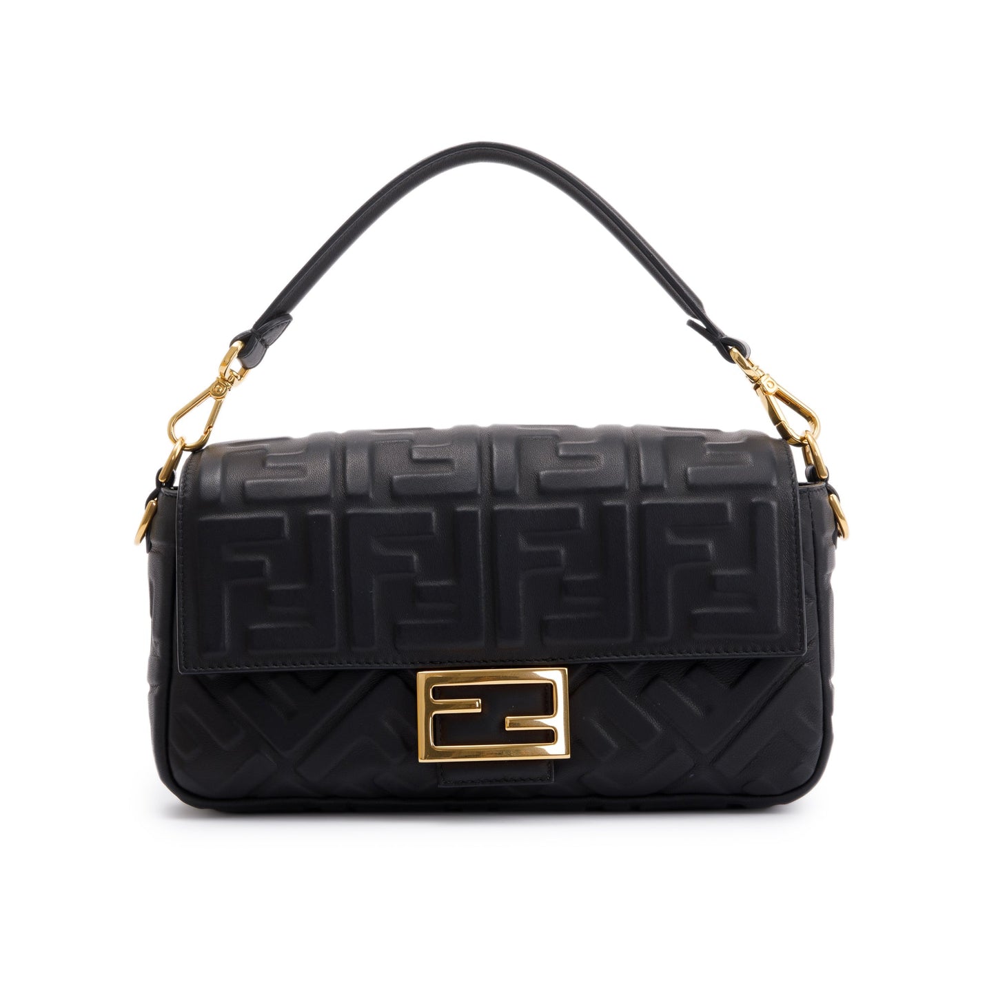 Fendi Nappa Ff Embossed Baguette Nm Shoulder Bag Leather Black
