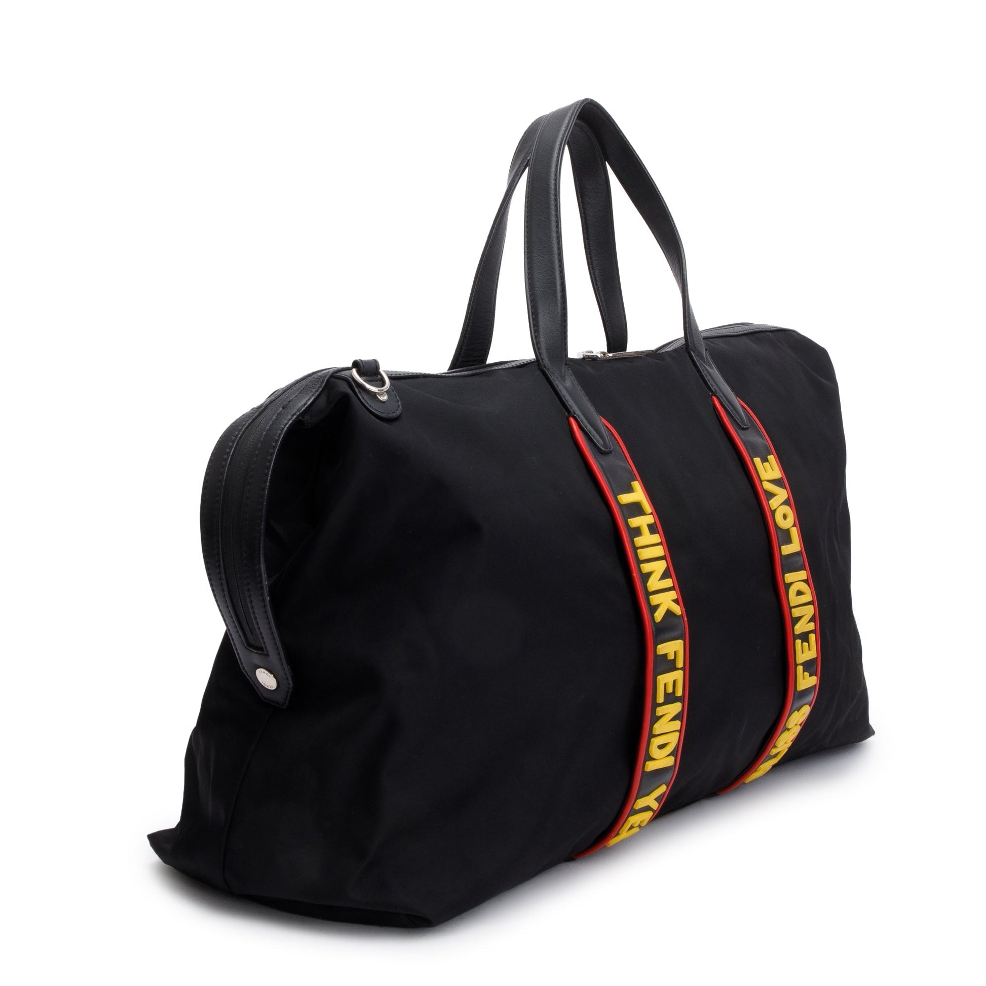 Fendi Trim Vocabulary Duffle Bag Leather Nylon Travel Bag
