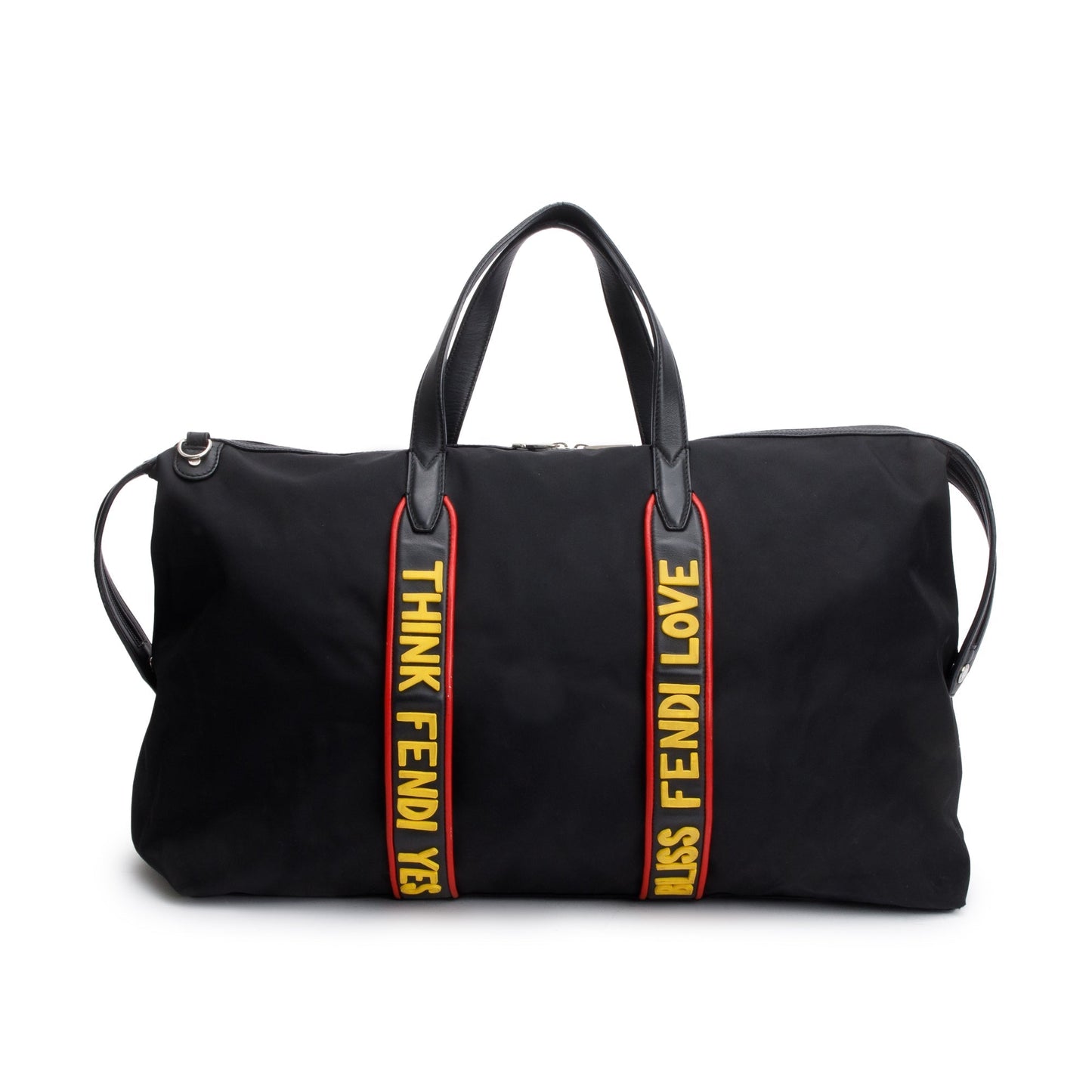 Fendi Trim Vocabulary Duffle Bag Leather Nylon Travel Bag