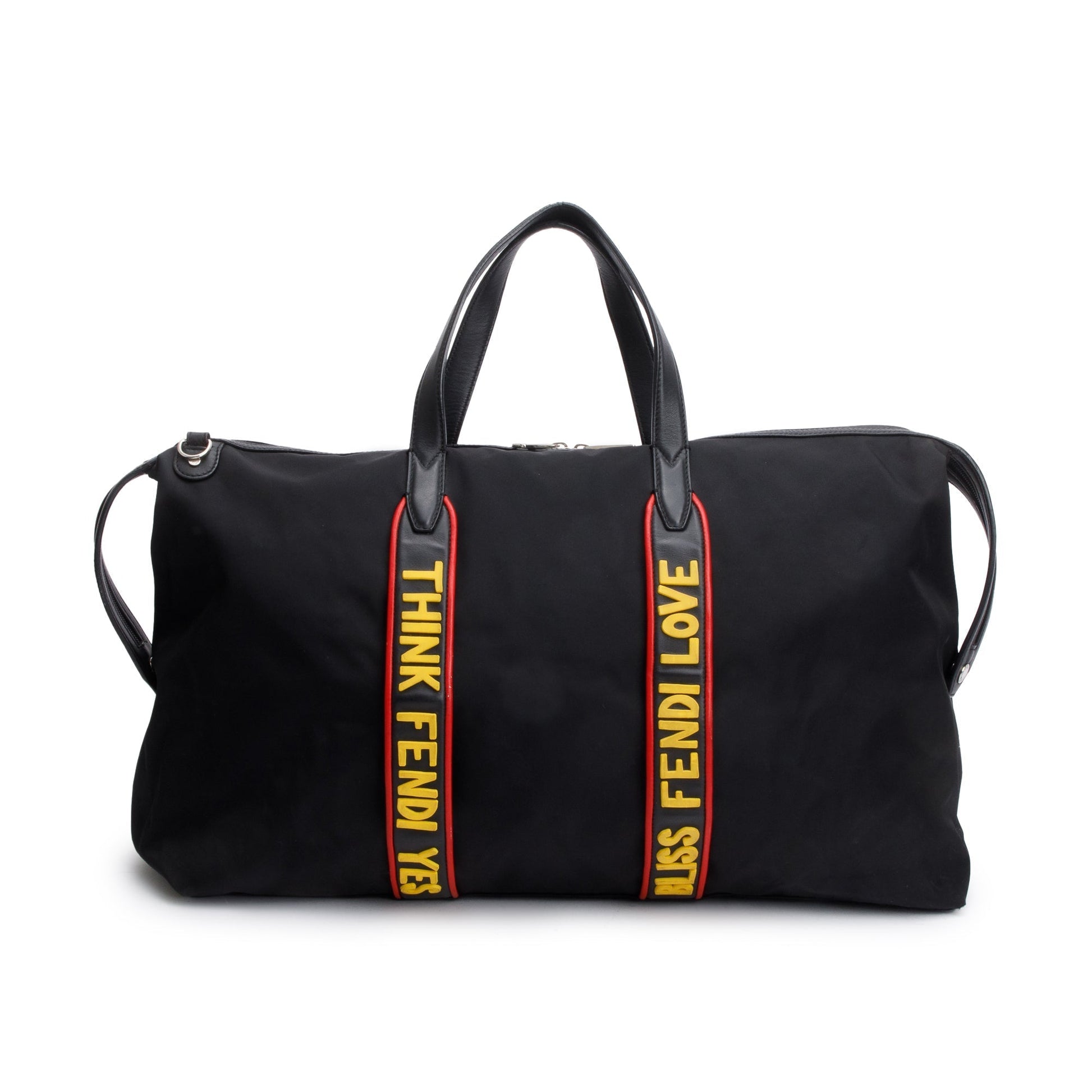 Fendi Trim Vocabulary Duffle Bag Leather Nylon Travel Bag