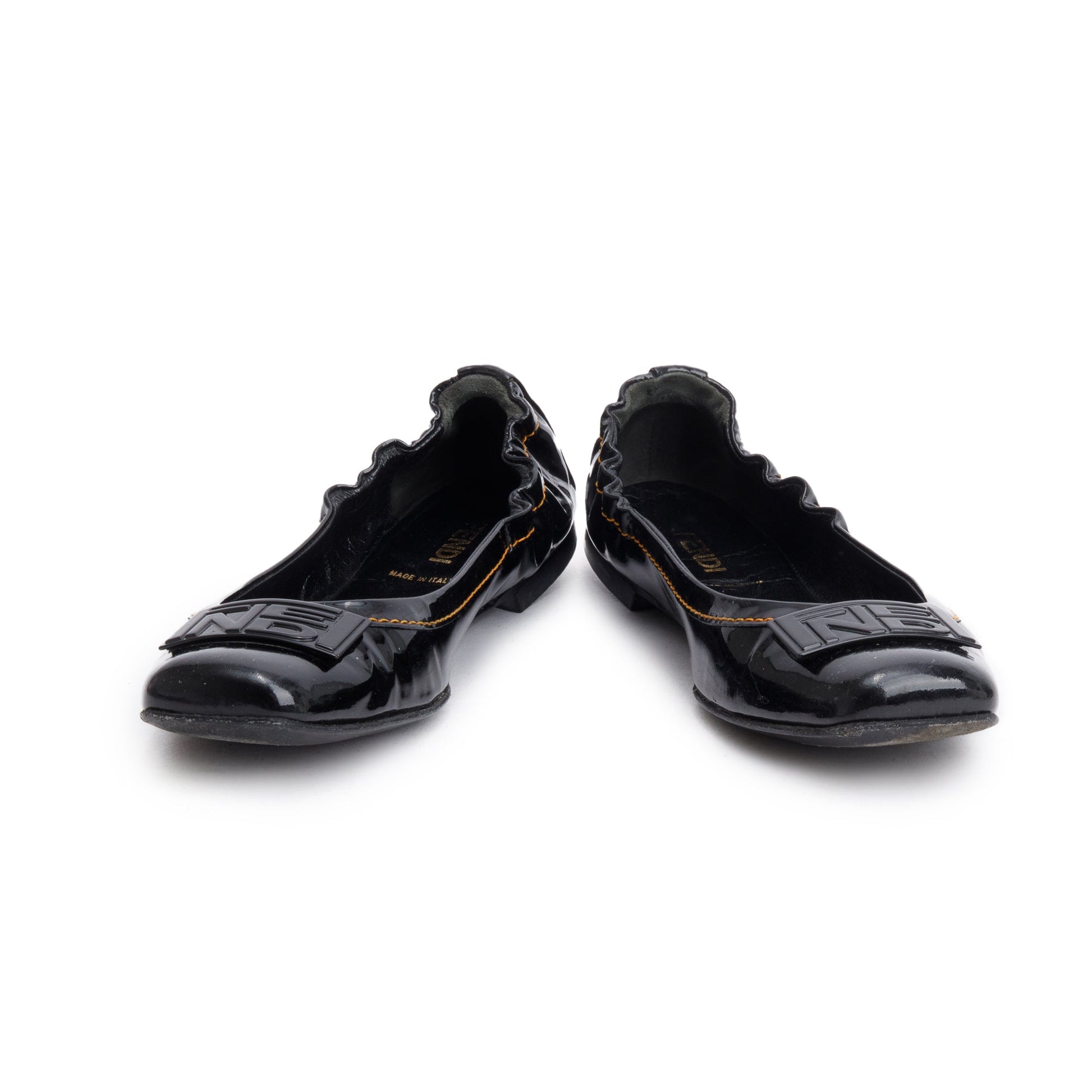 Fendi Patent Ballet Flats Size Travel Bag Leather Black Shoes