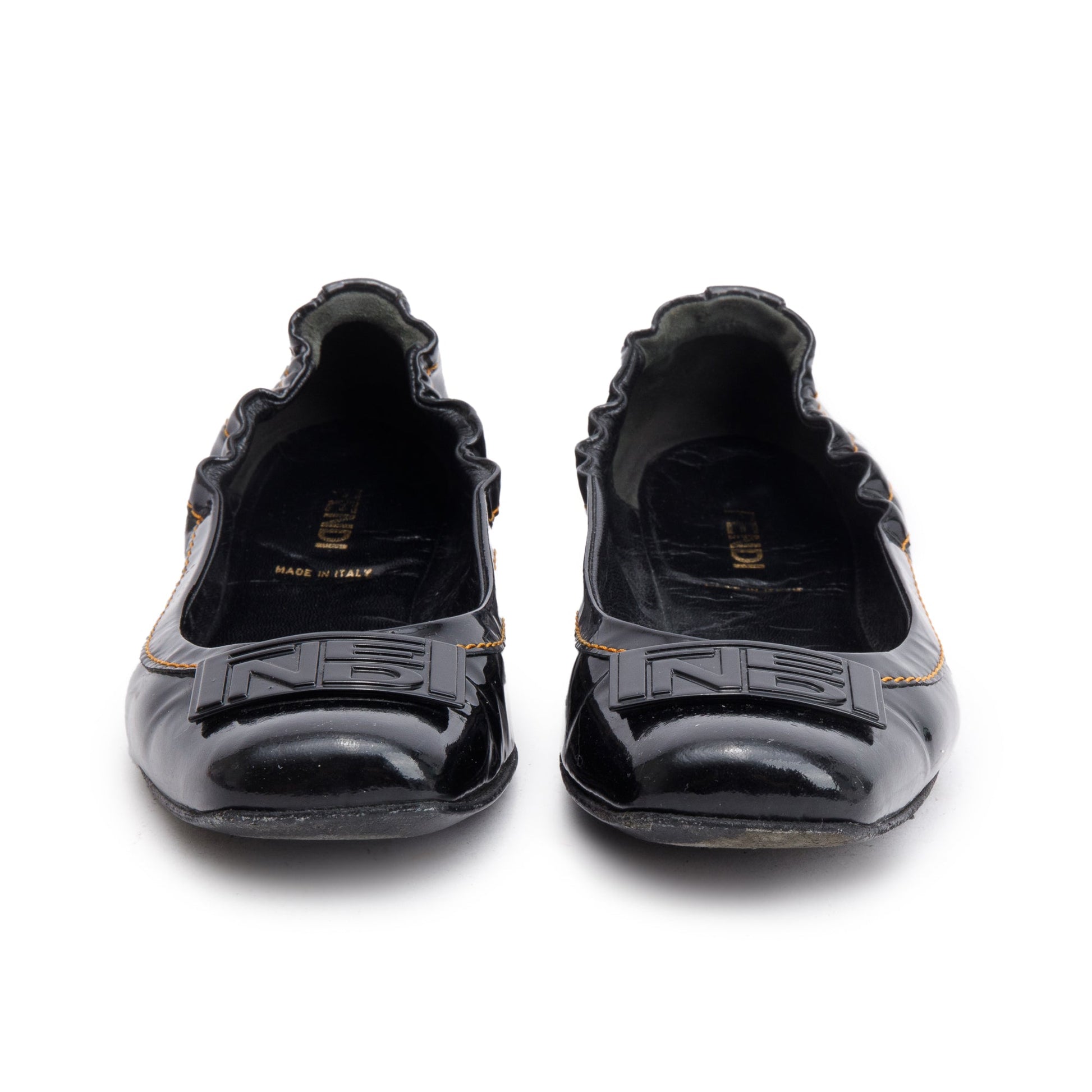 Fendi Patent Ballet Flats Size Travel Bag Leather Black Shoes