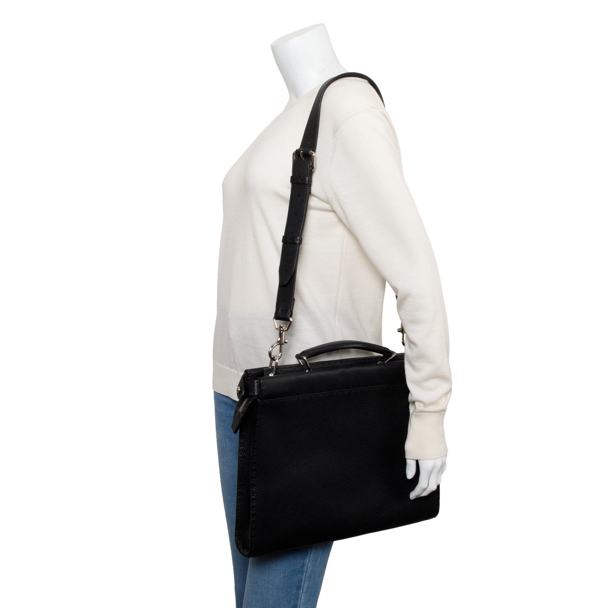Fendi Selleria Monster Peekaboo Iseeu Briefcase Travel Bag Leather Black