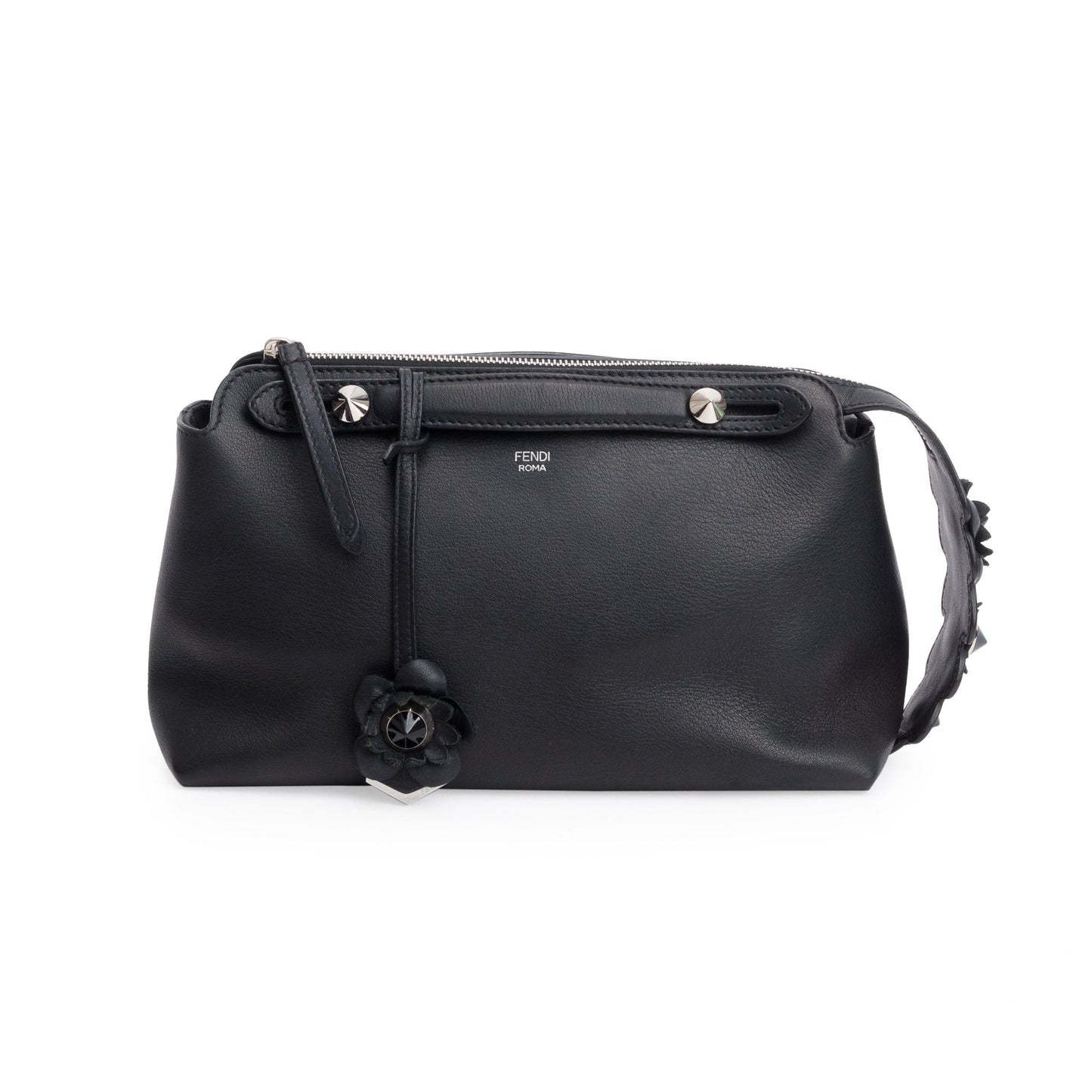 Fendi Vitello Dolce Flowerland By The Way Boston Black Small Travel Bag