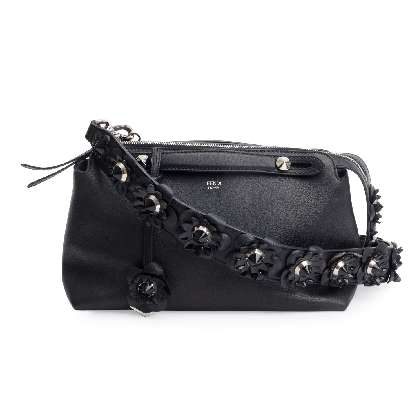Fendi Vitello Dolce Flowerland By The Way Boston Black Small Travel Bag