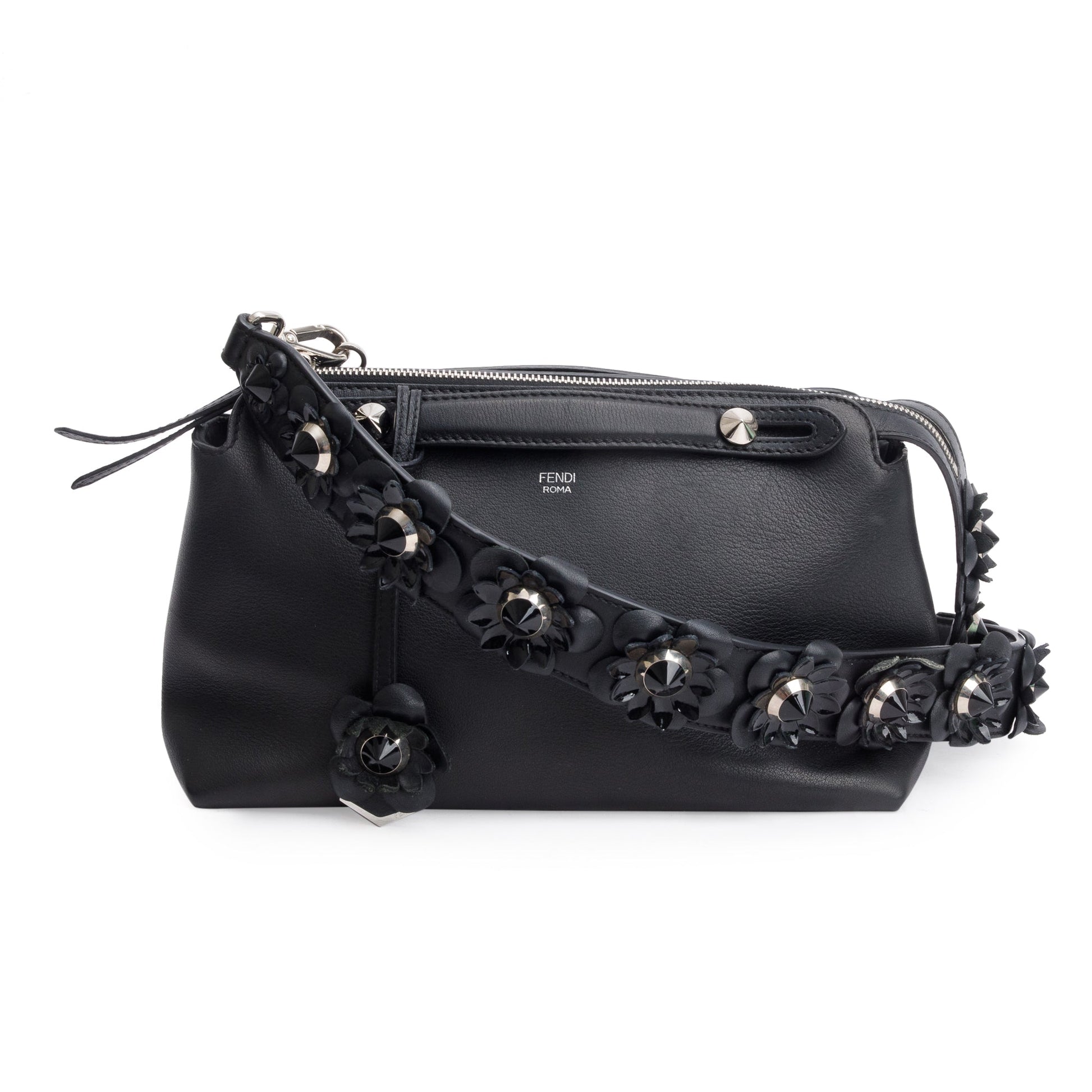 Fendi Vitello Dolce Flowerland By The Way Boston Black Small Travel Bag