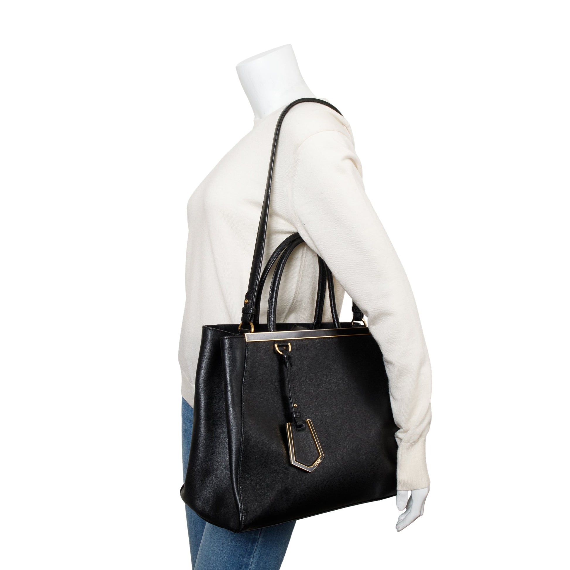 Fendi Vitello Elite 2Jours Tote Leather Black Tote Bag
