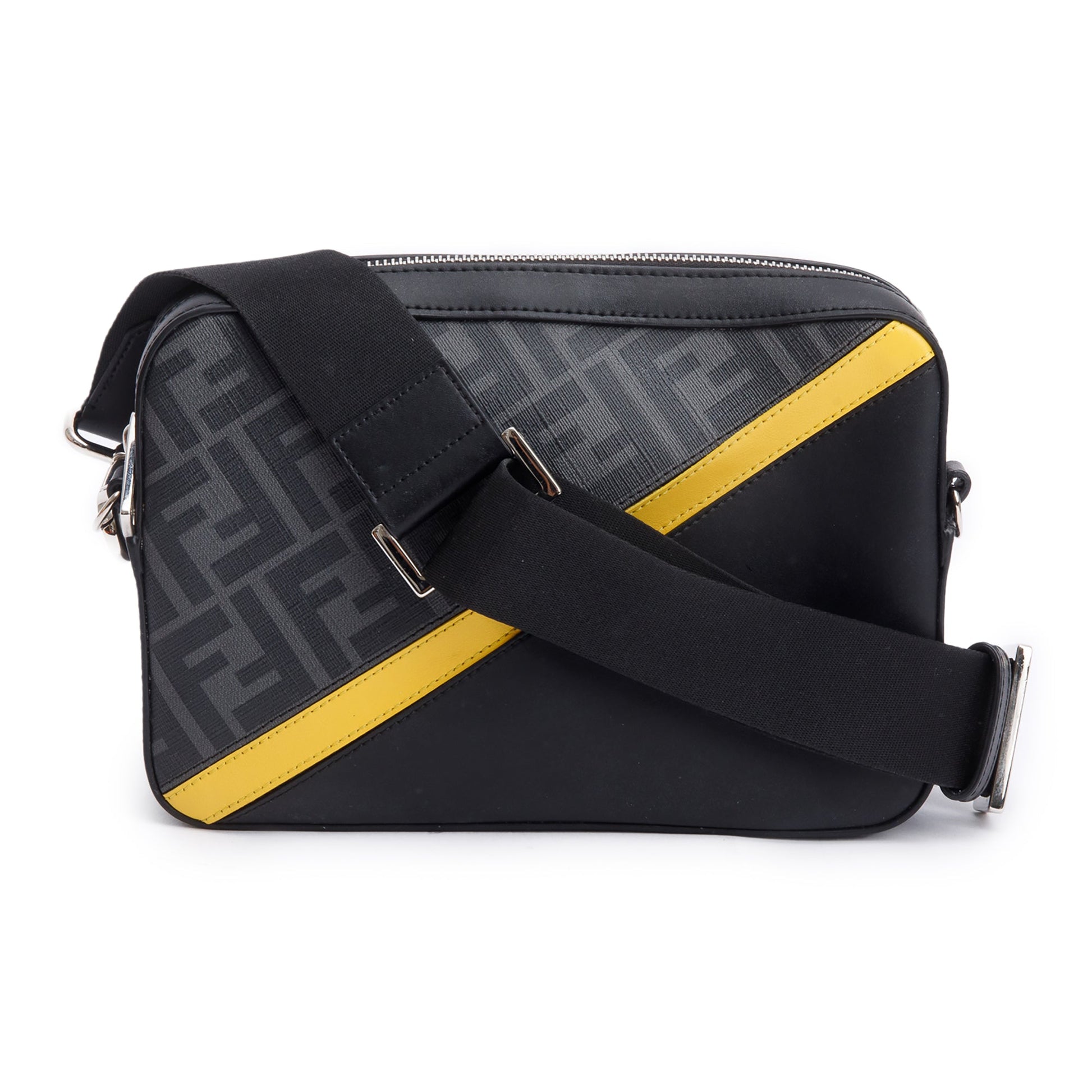 Fendi Vitello Liberty Grey Ff Diagonal Camera Case Leather Canvas Travel Bag