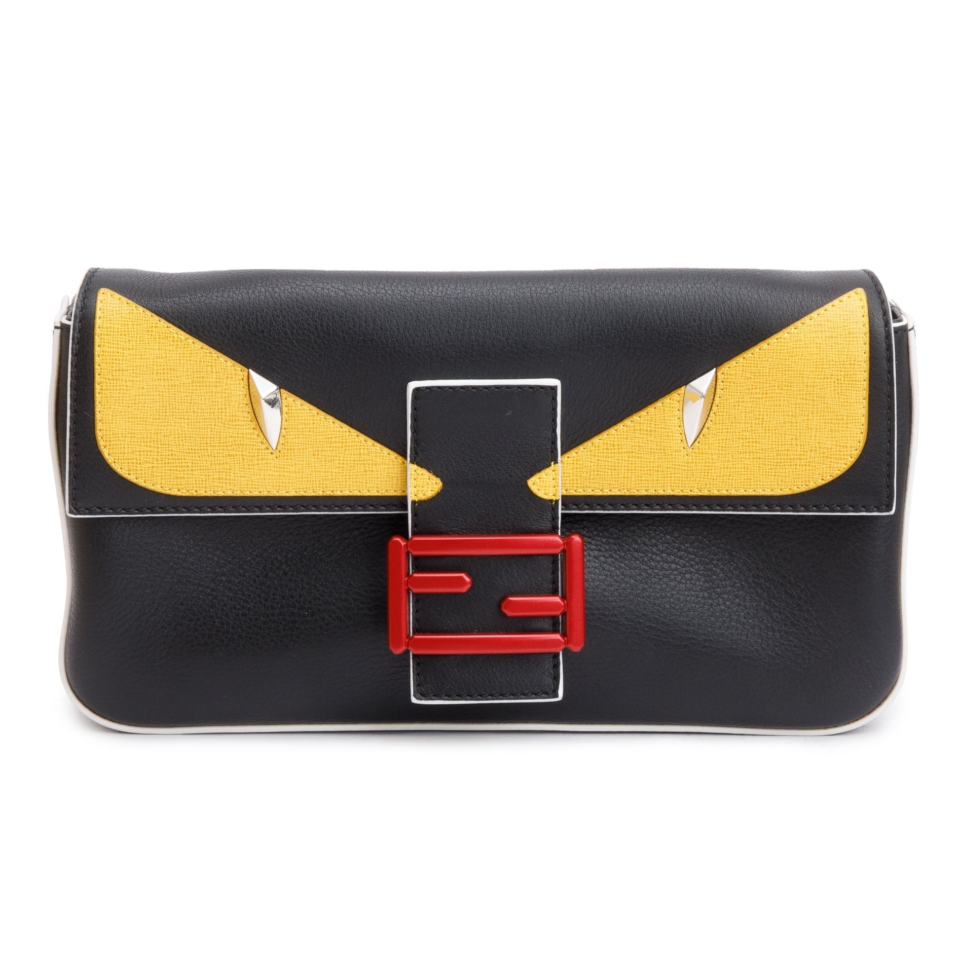 Fendi Yellow Calf Monster Eye Convertible Baguette Bag Leather Black Travel Bag
