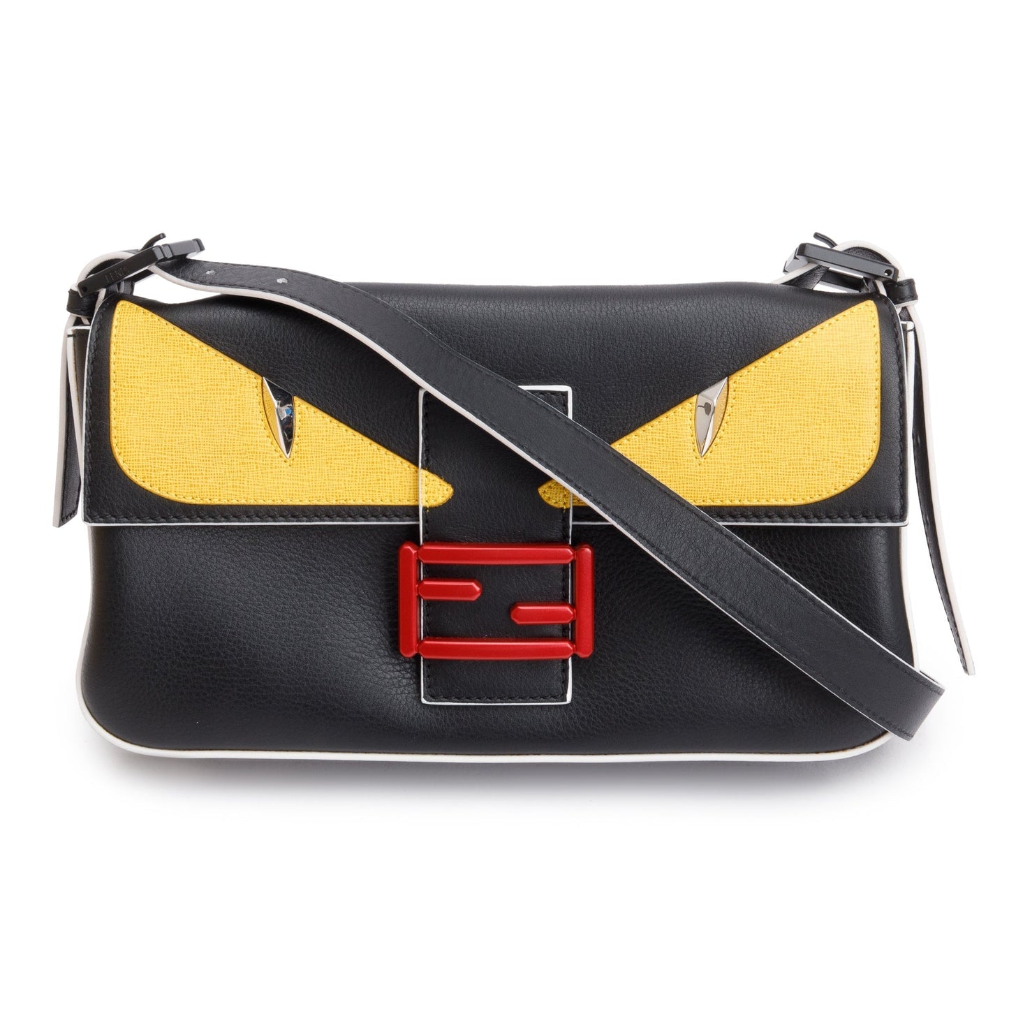 Fendi Yellow Calf Monster Eye Convertible Baguette Bag Leather Black Travel Bag