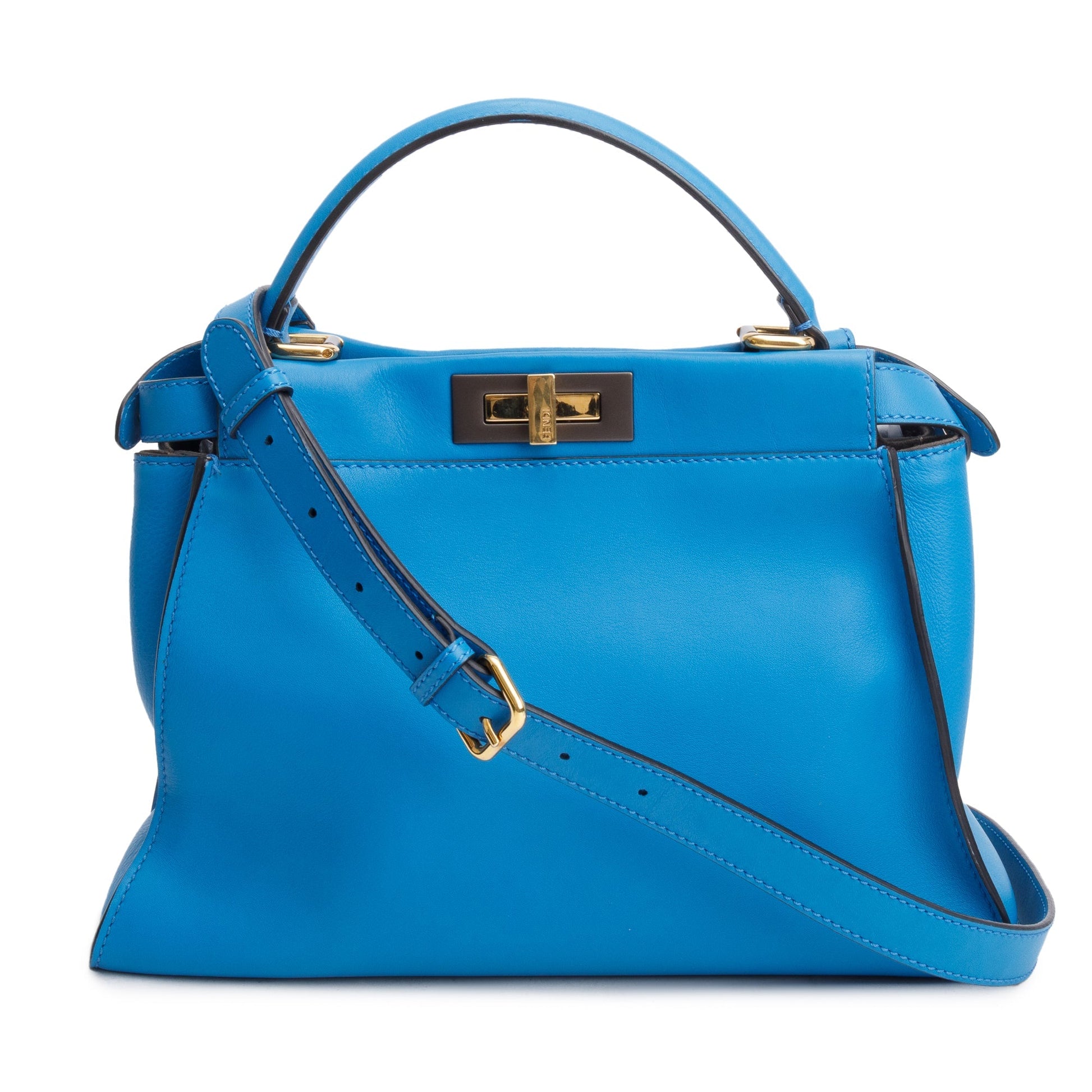 Fendi Calfskin Peekaboo Bag Leather Blue Travel Bag