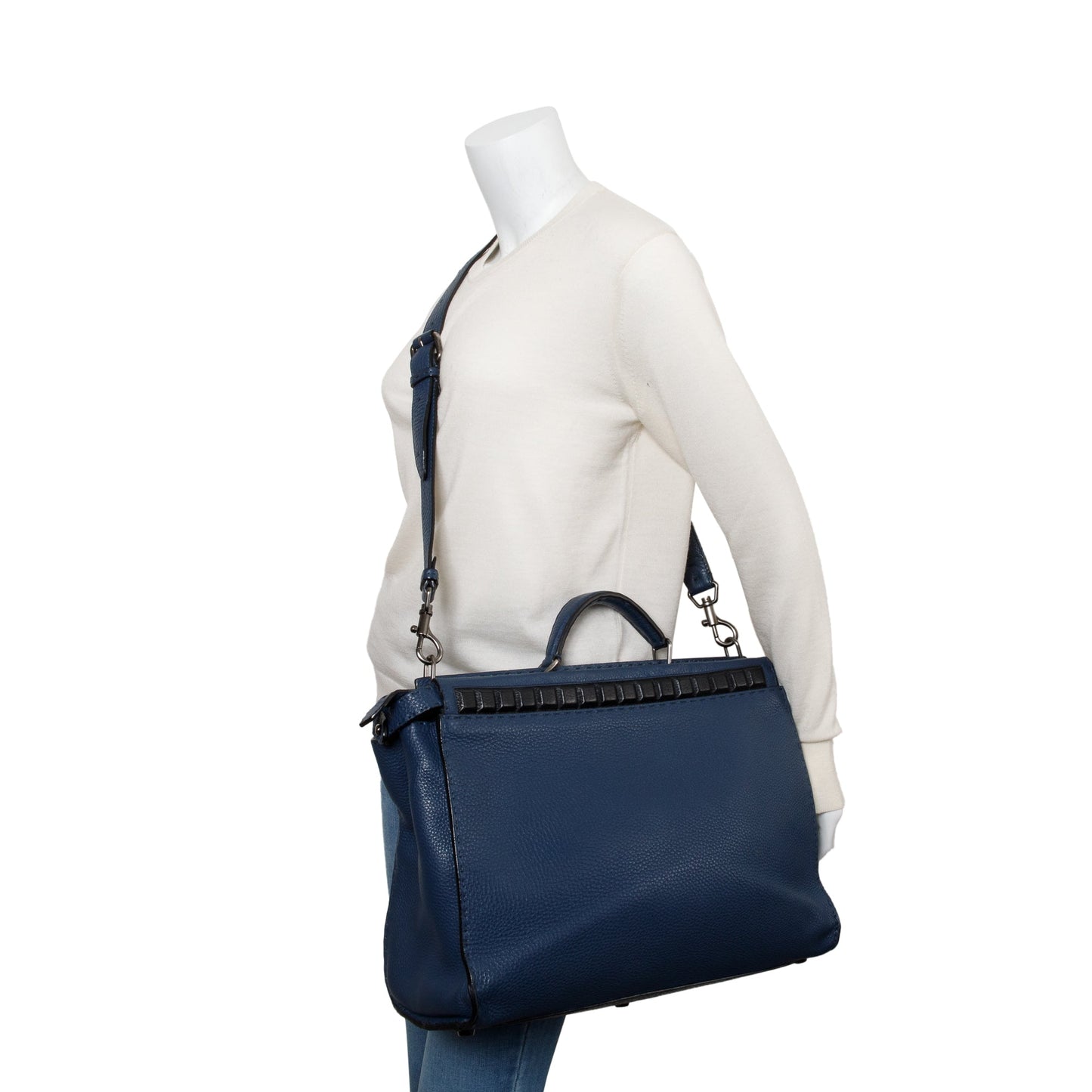 Fendi Selleria Studded Xl Peekaboo Bag Leather Blue Travel Bag