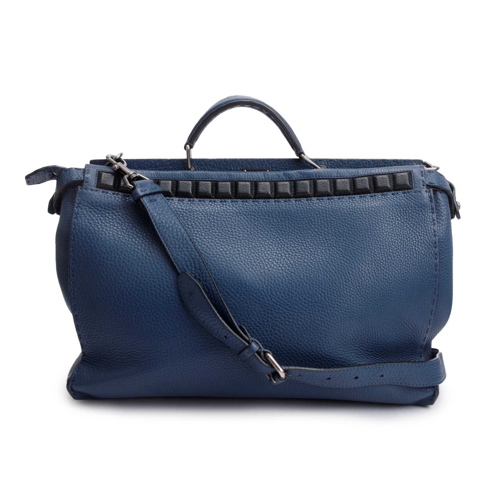 Fendi Selleria Studded Xl Peekaboo Bag Leather Blue Travel Bag