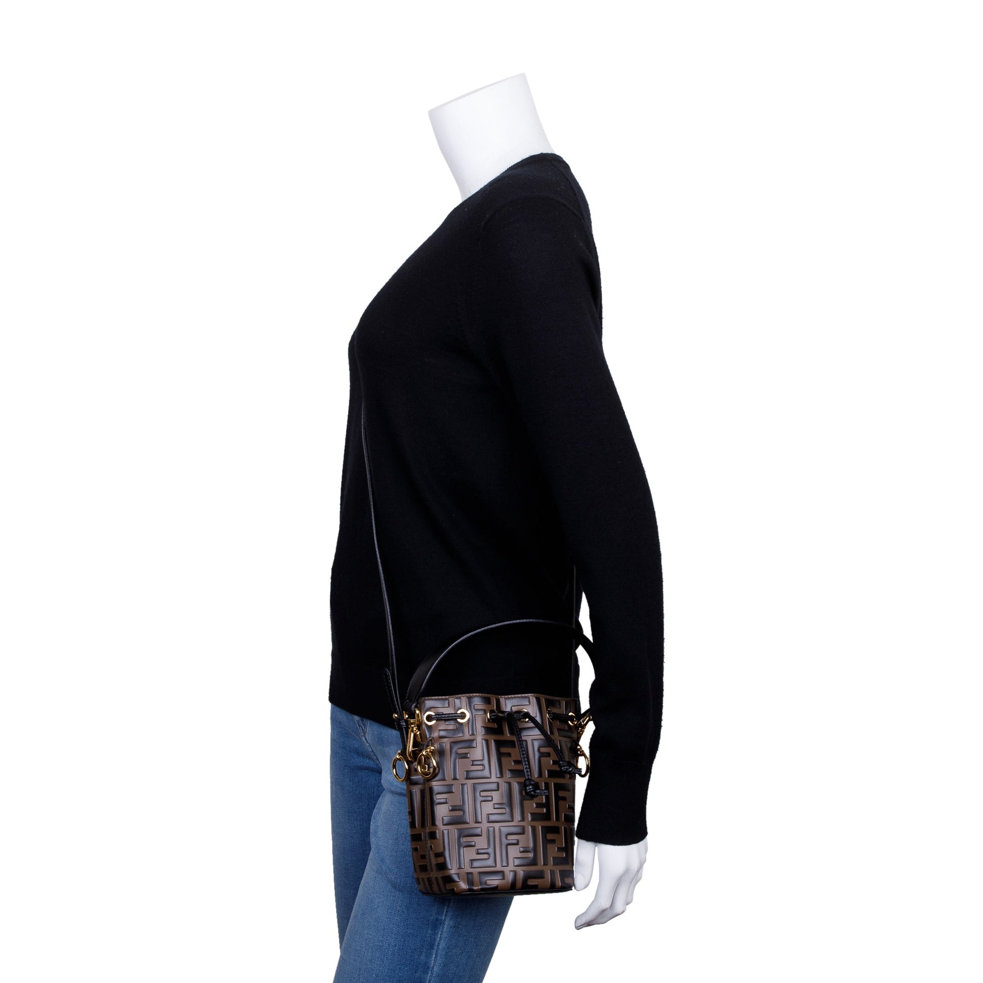 Fendi Ff Embossed Calfskin Mon Tresor Bucket Bag Leather Brown