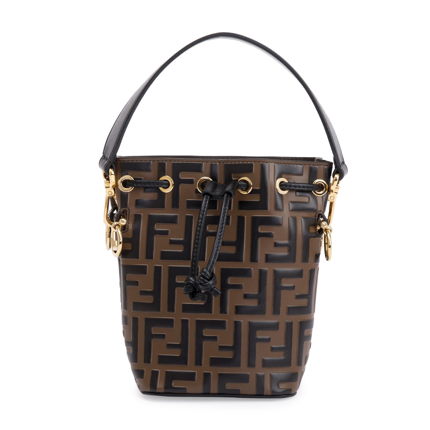 Fendi Ff Embossed Calfskin Mon Tresor Bucket Bag Leather Brown