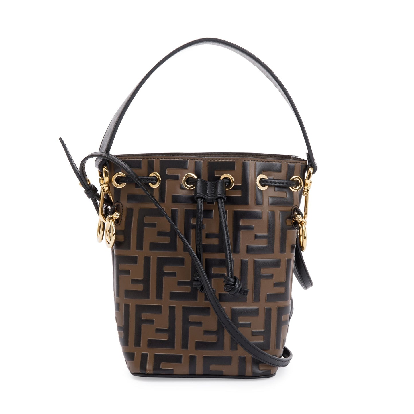 Fendi Ff Embossed Calfskin Mon Tresor Bucket Bag Leather Brown