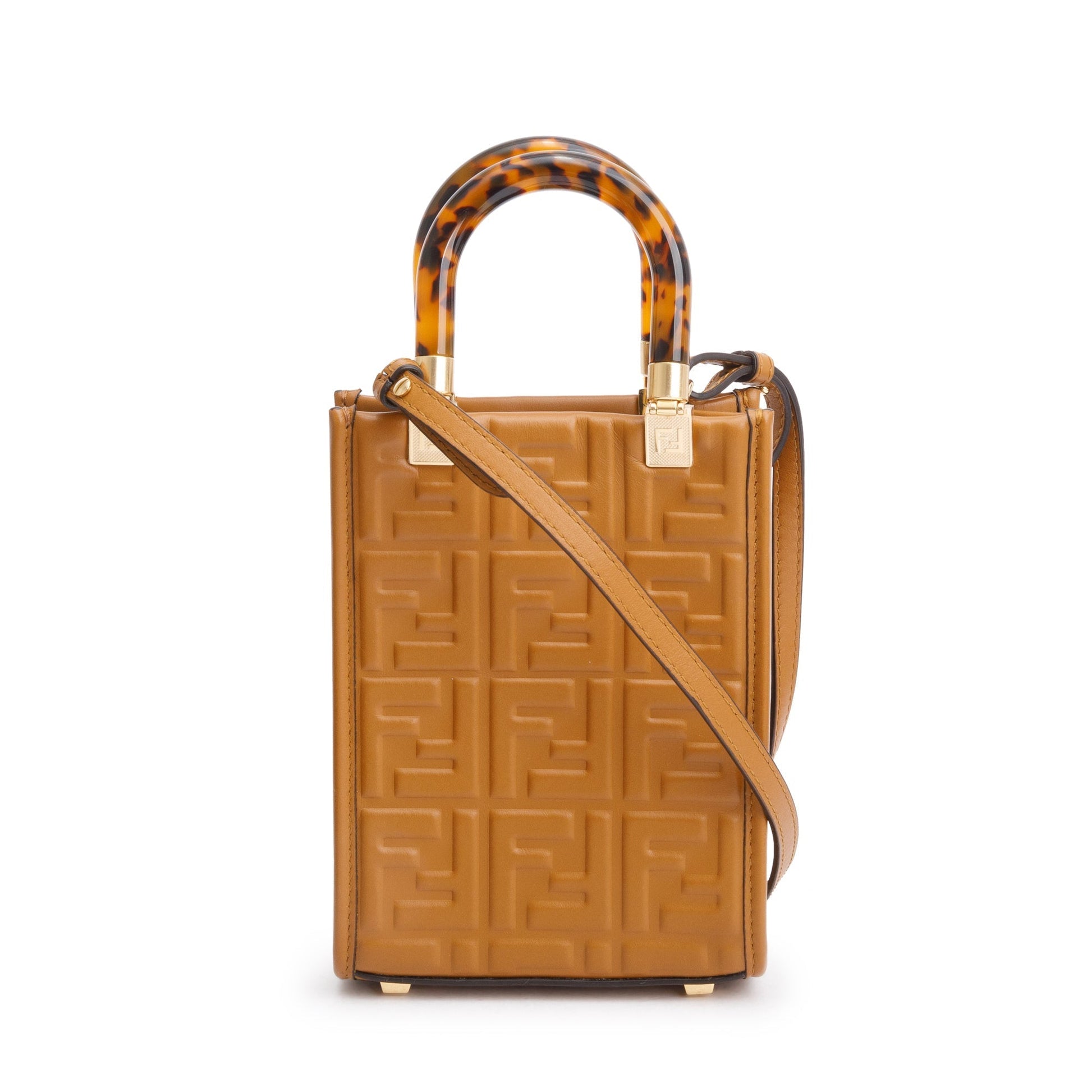 Fendi Ff Embossed Sunshine Shopper Tote Leather Brown Tote Bag