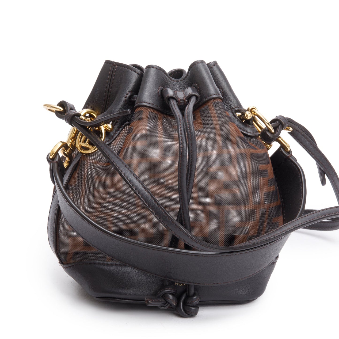 Fendi Ff Mesh Trimmed Mon Tresor Bucket Bag Leather Brown