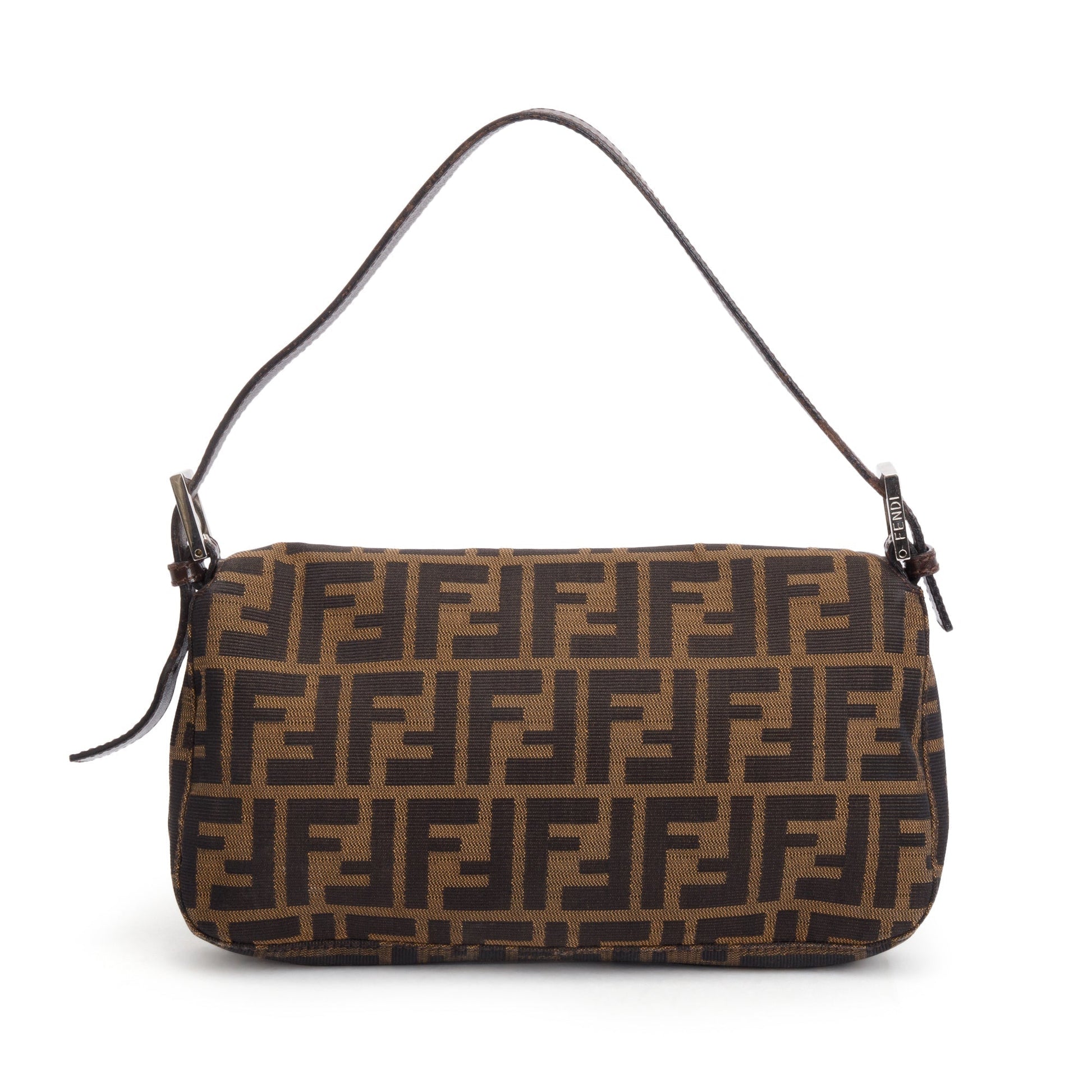 Fendi Ff Zucca Trim Baguette Shoulder Bag Leather Canvas
