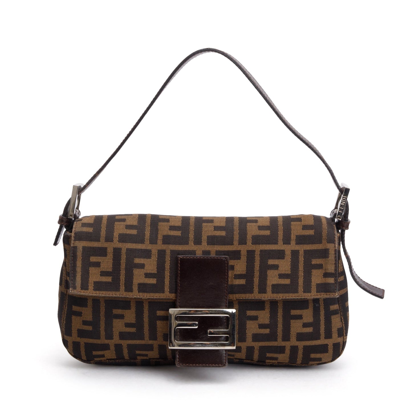 Fendi Ff Zucca Trim Baguette Shoulder Bag Leather Canvas