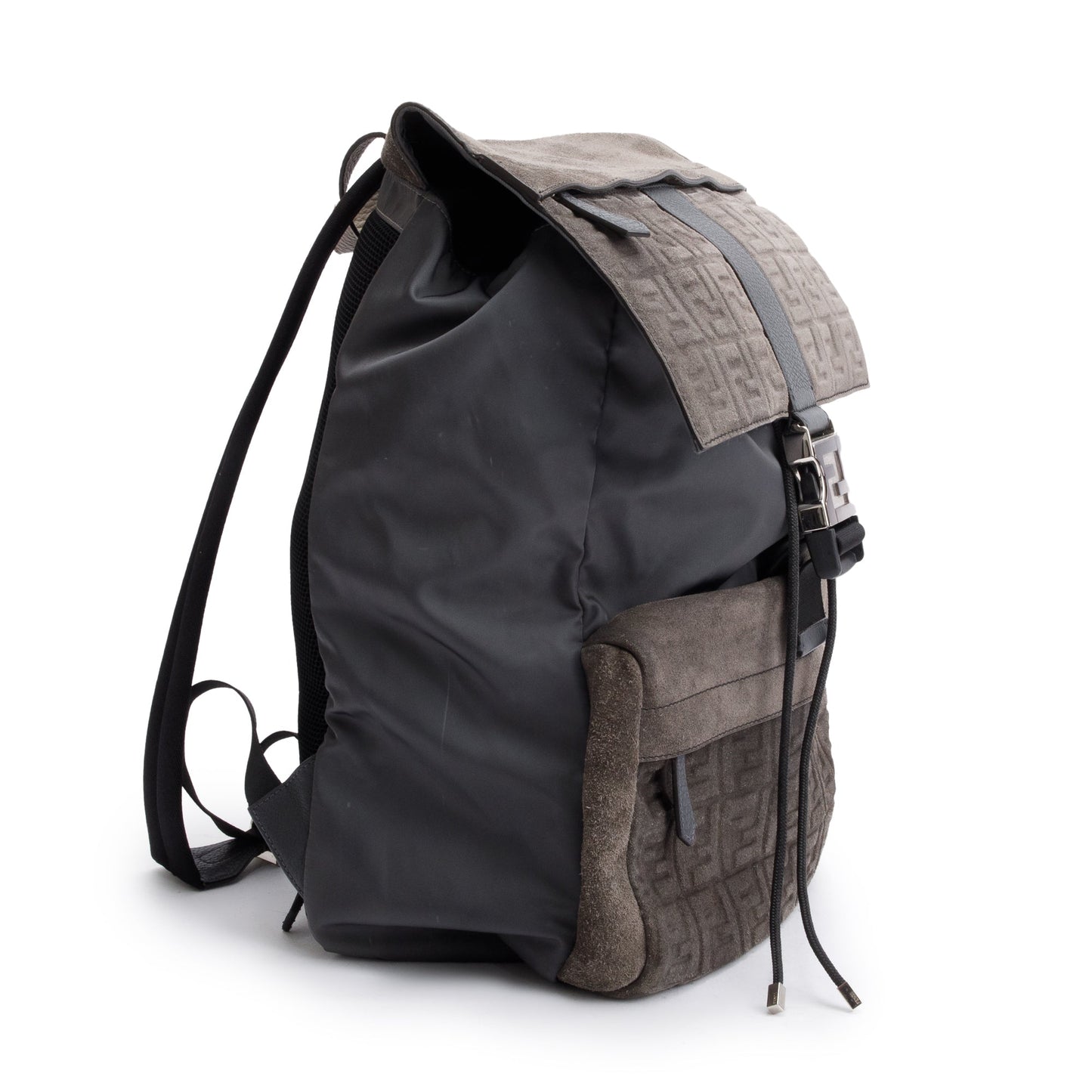 Fendi Ff Zucca Embossed Grey Medium ness Roma Suede Nylon Backpack