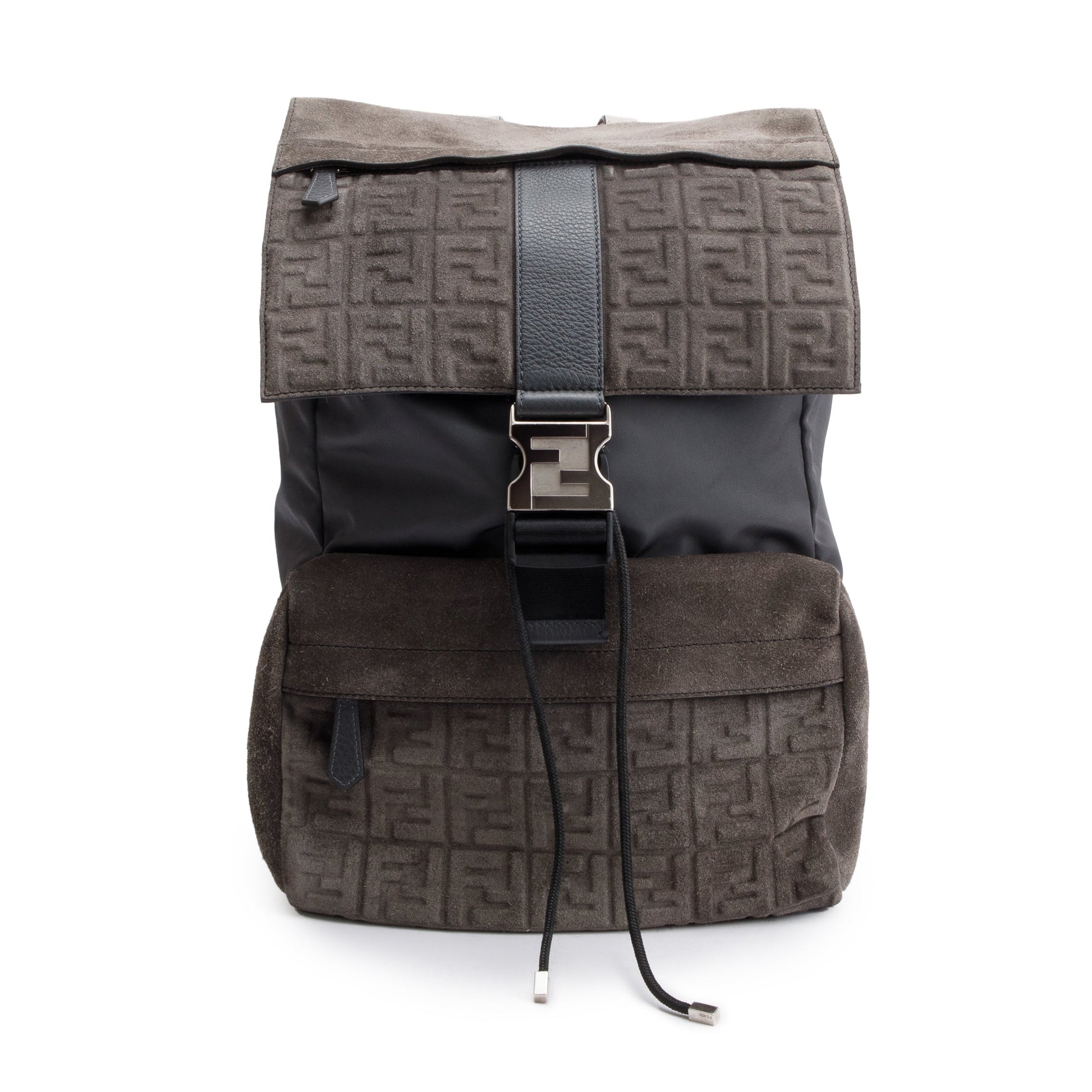 Fendi Ff Zucca Embossed Grey Medium ness Roma Suede Nylon Backpack