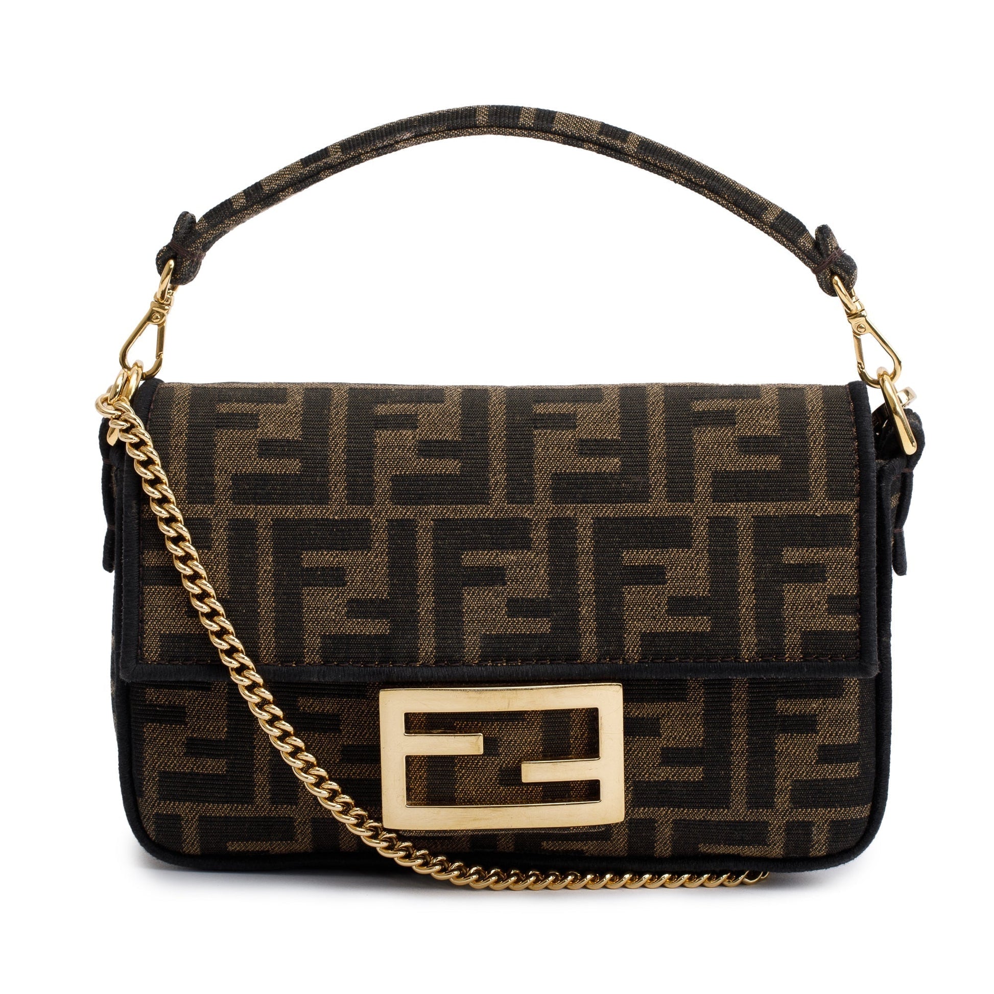 Fendi Ff Zucca Be Baguette Crossbody Brown Mini Crossbody Bag