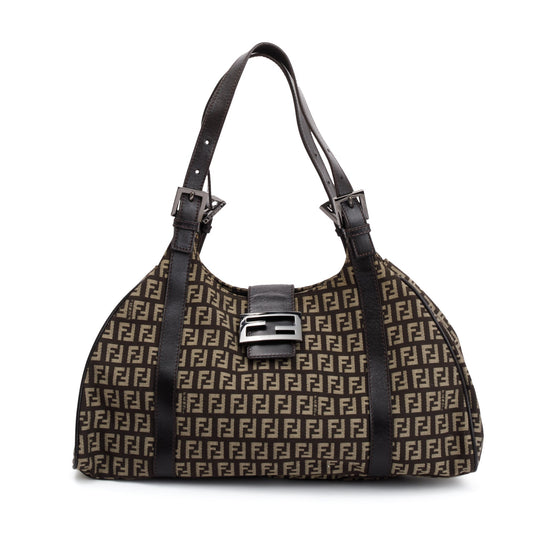 Fendi Trimmed Zucchino Shoulder Bag Leather Brown