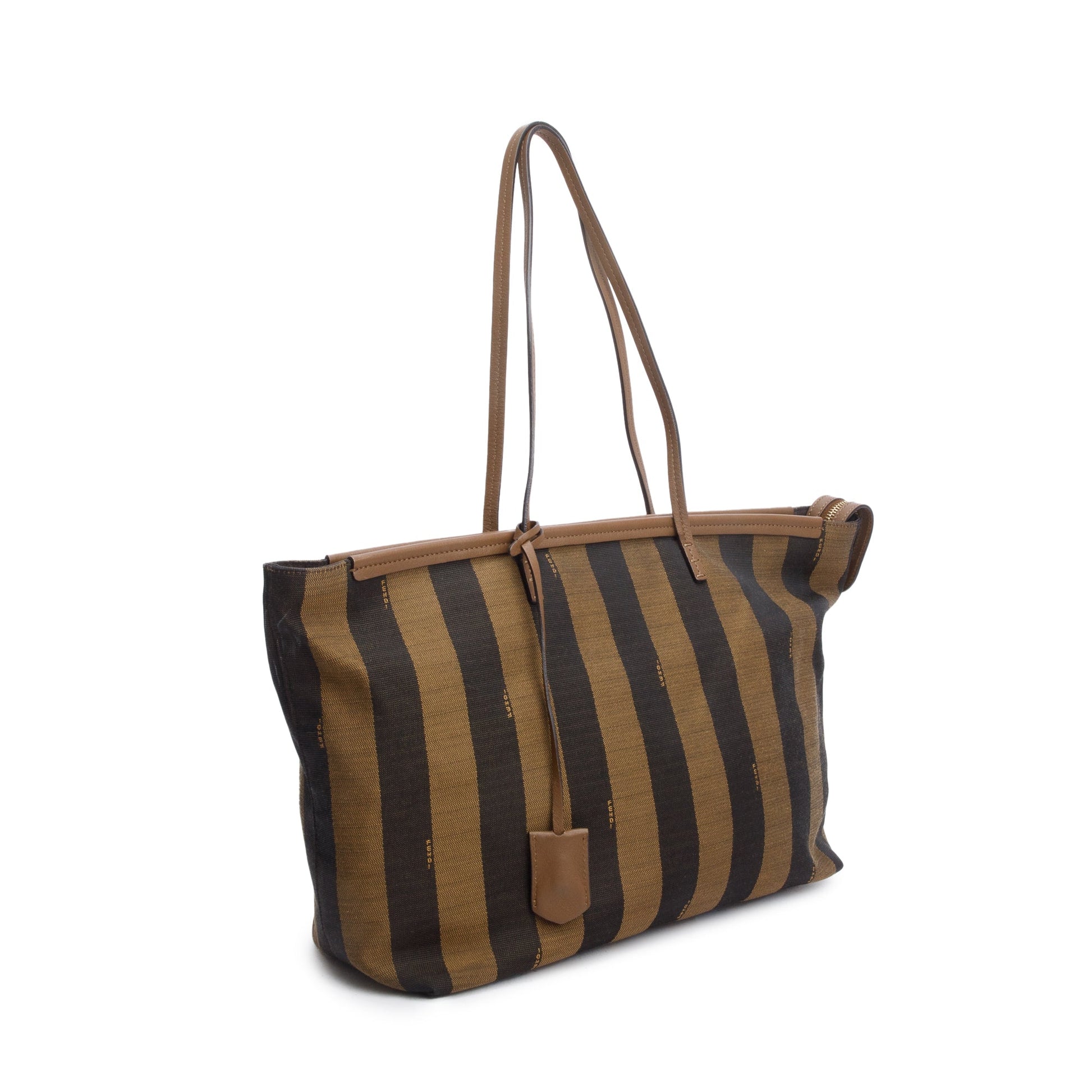 Fendi Pequin Roll Tote Canvas Brown Tote Bag