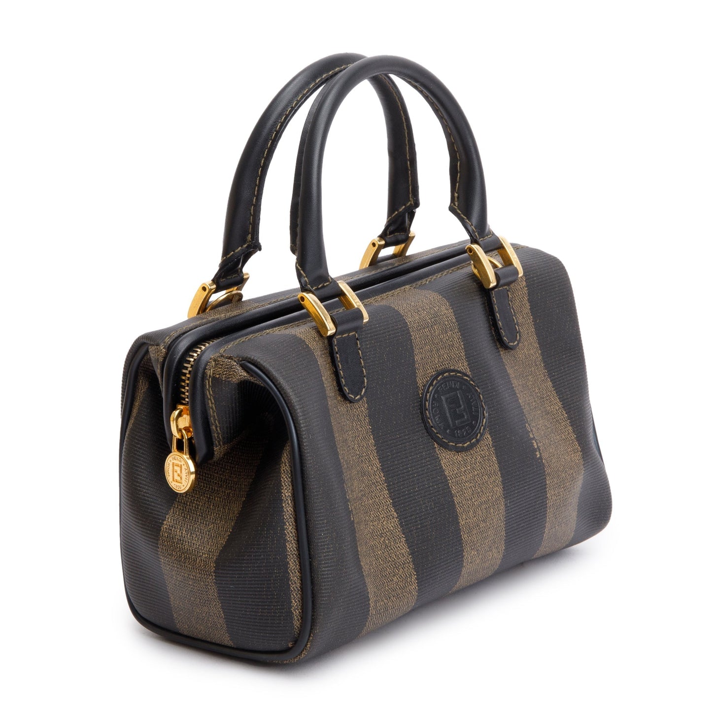 Fendi Pequin Pattern Boston Bag Brown Mini Travel Bag